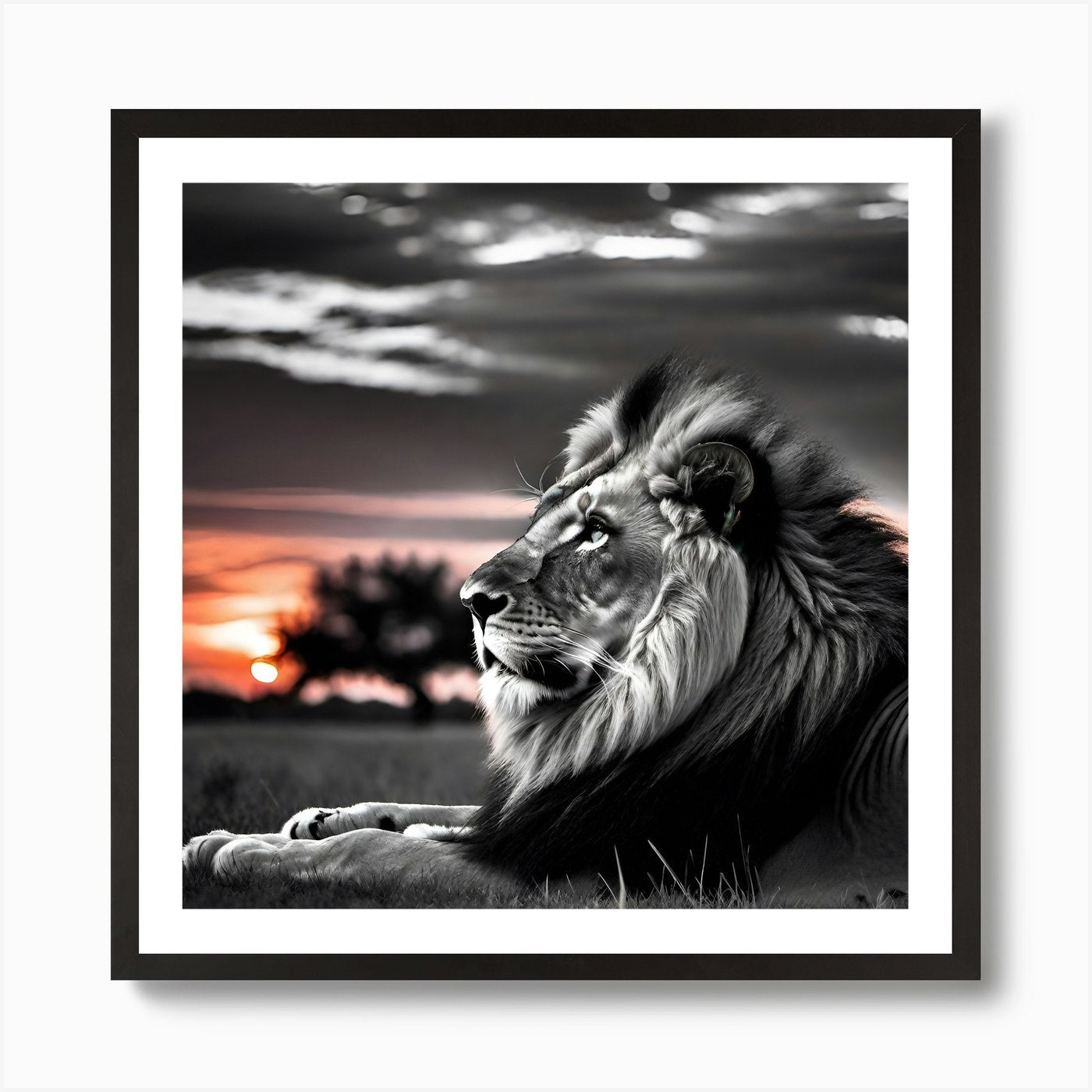 Sunset Lion Art Print Framed Wall Art Poster Canvas Print Picture