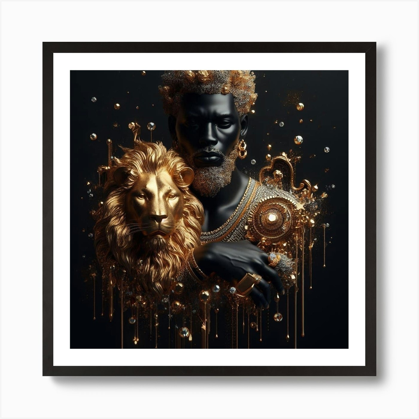 Gold Lion Art Print Framed Wall Art Poster Canvas Print Picture