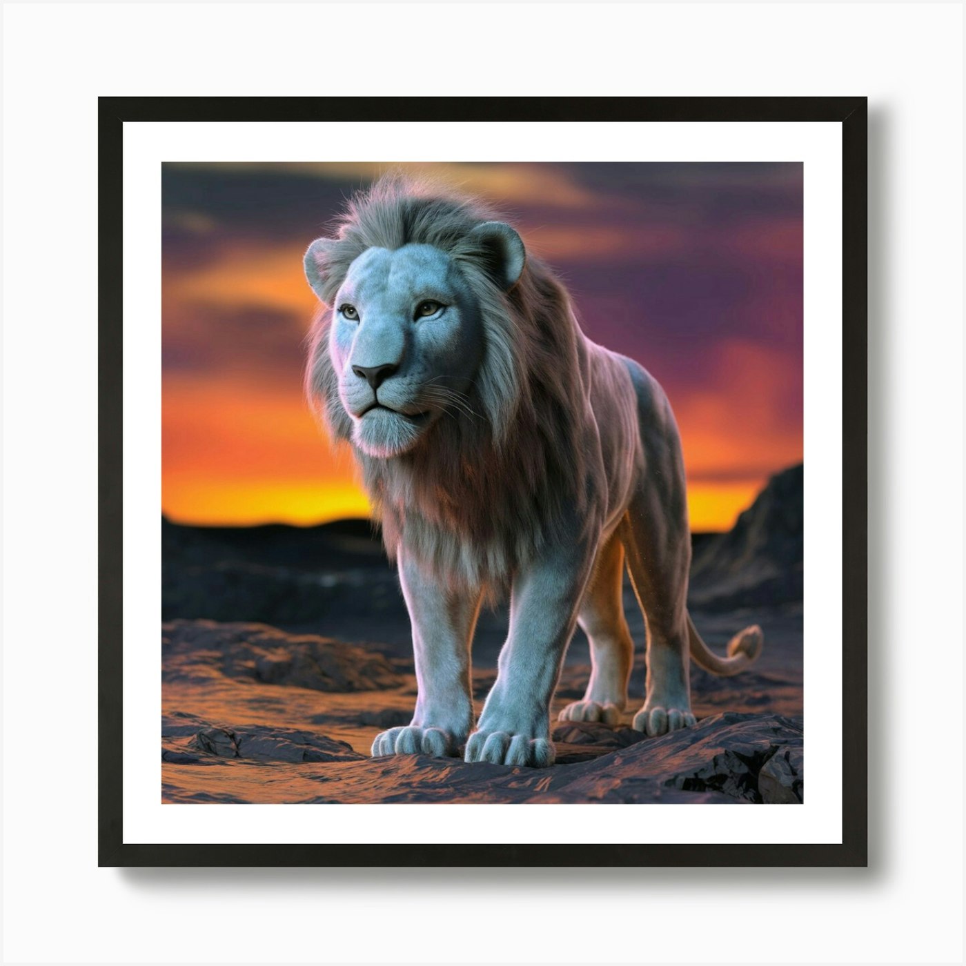 Lion In The Desert Art Print Framed Wall Art Poster Canvas Print Picture
