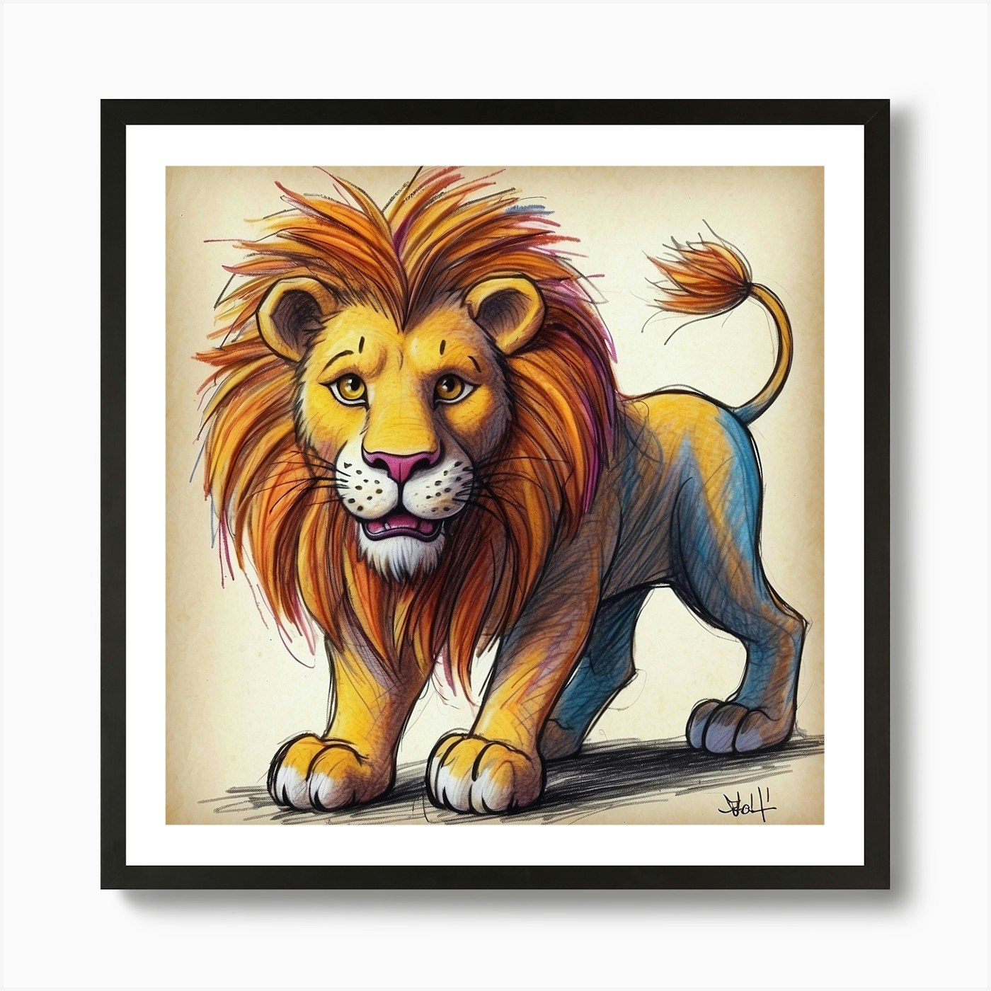 Lion Drawing 12 Art Print Framed Wall Art Poster Canvas Print Picture
