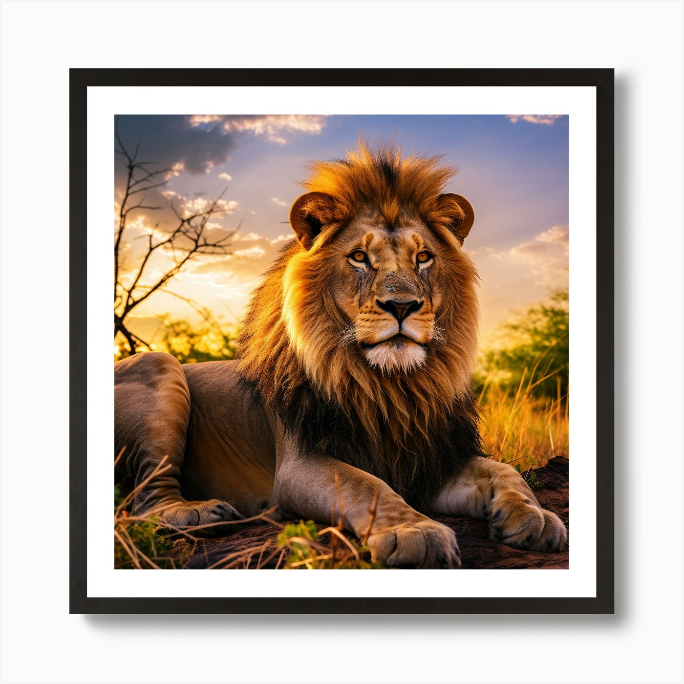 Lion At Sunset 3 Art Print Framed Wall Art Poster Canvas Print Picture