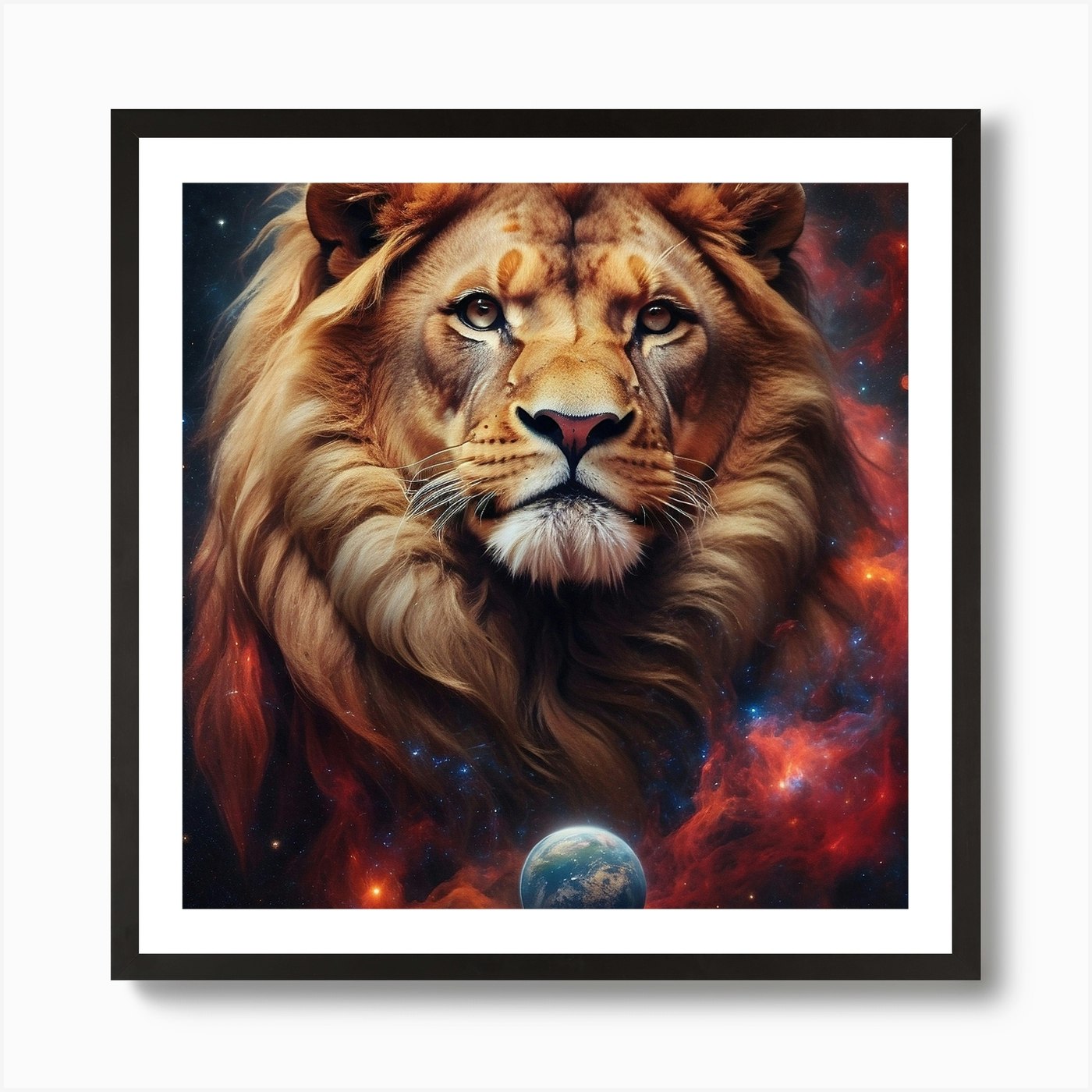 Lion In Space Art Print Framed Wall Art Poster Canvas Print Picture