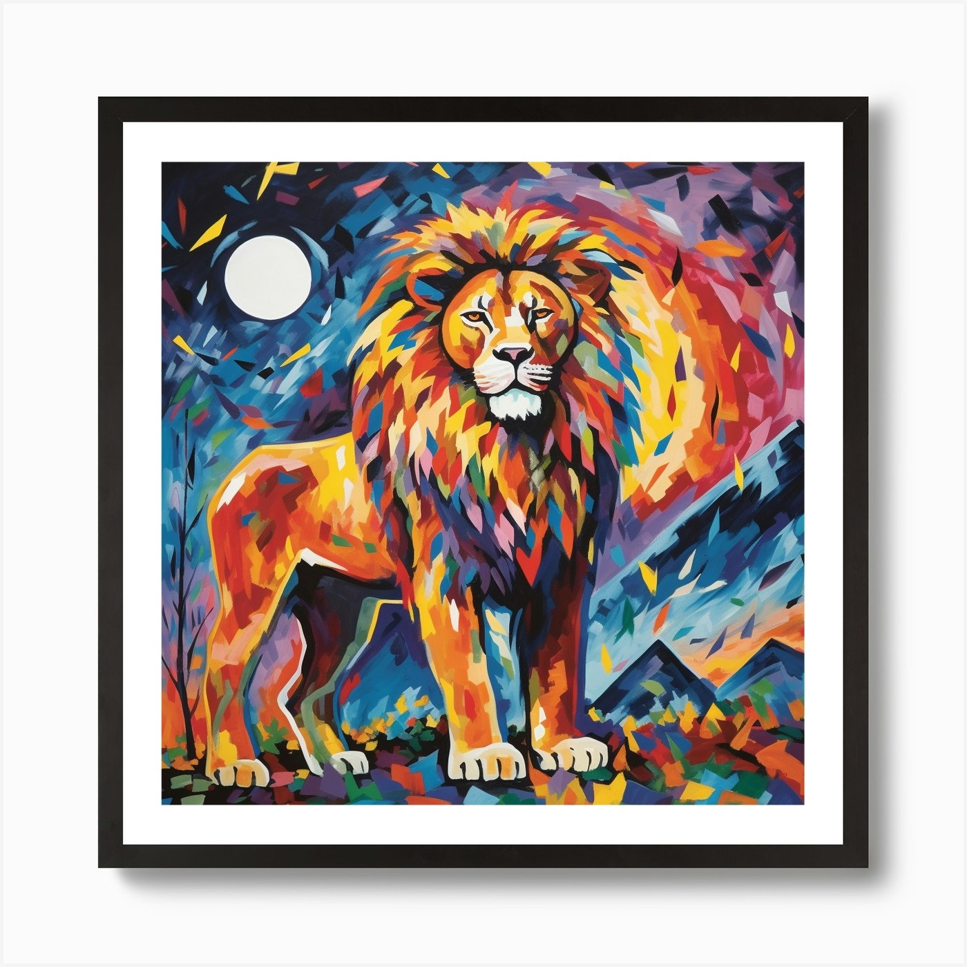 Lion At Night Art Print Framed Wall Art Poster Canvas Print Picture