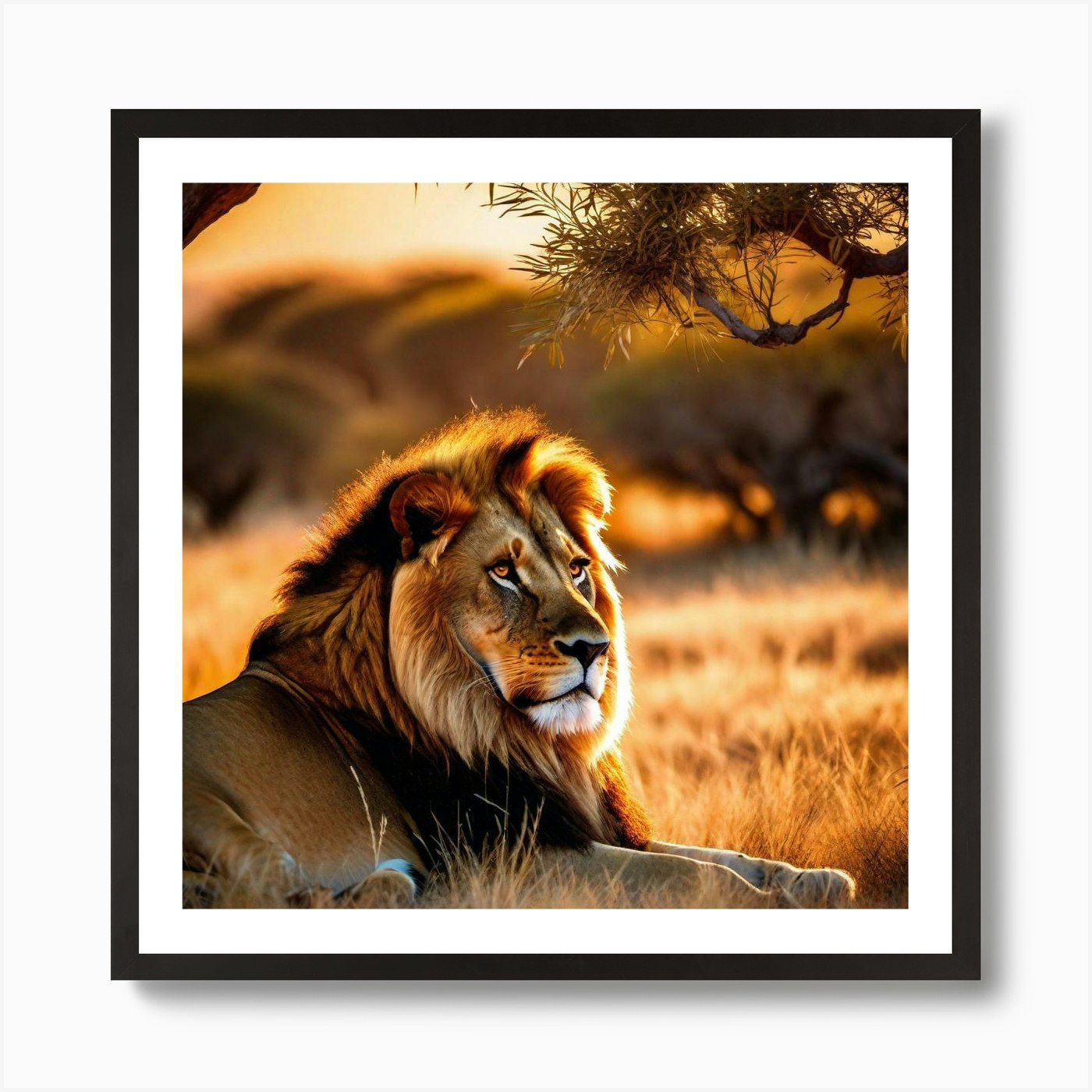 Lion In The Grass 2 Art Print Framed Wall Art Poster Canvas Print Picture