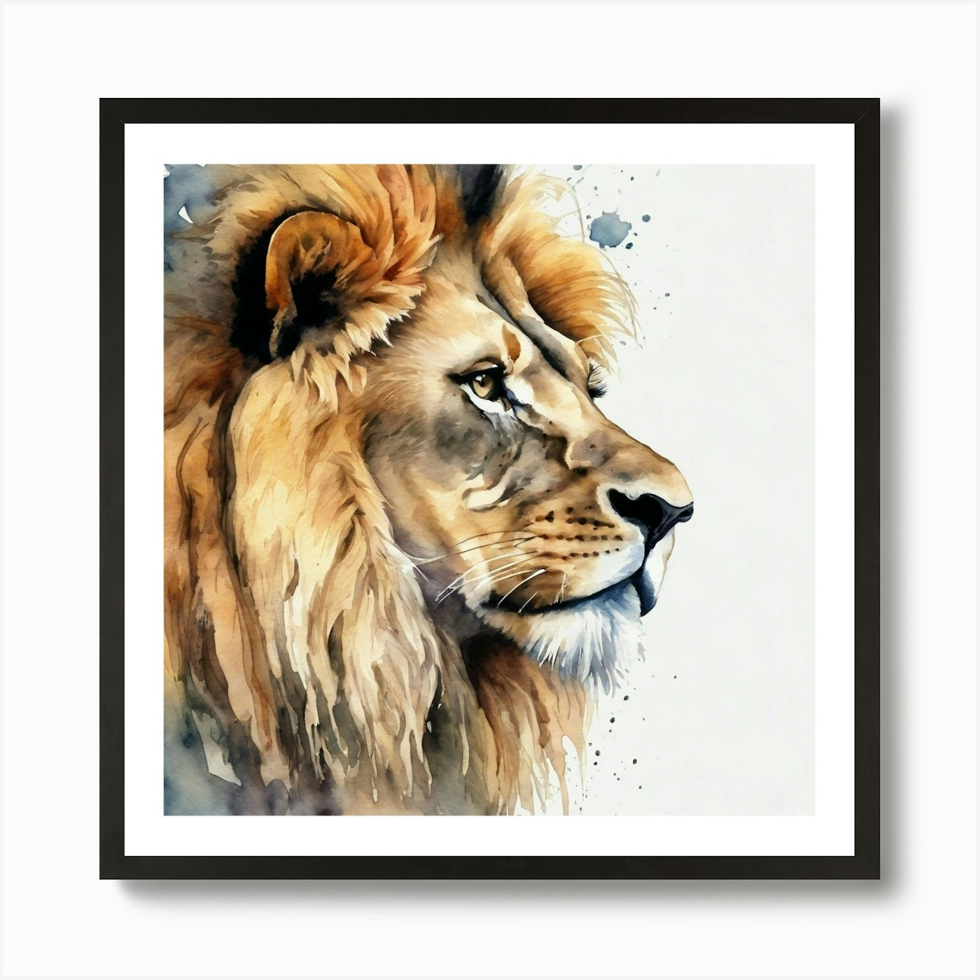 Lion Head Watercolor Painting Art P Framed Wall Art Poster Canvas Print Picture