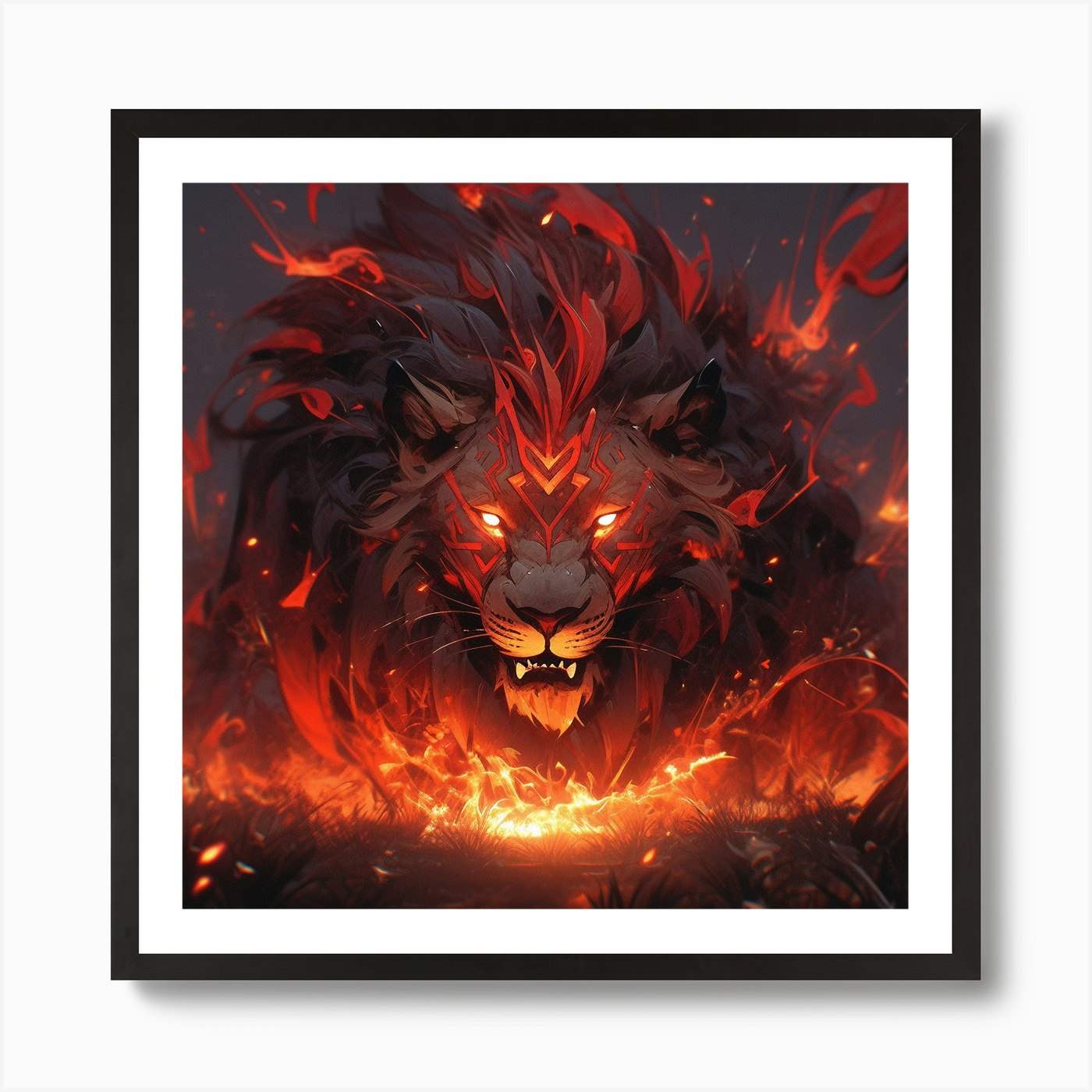 Fire Lion Art Print Framed Wall Art Poster Canvas Print Picture