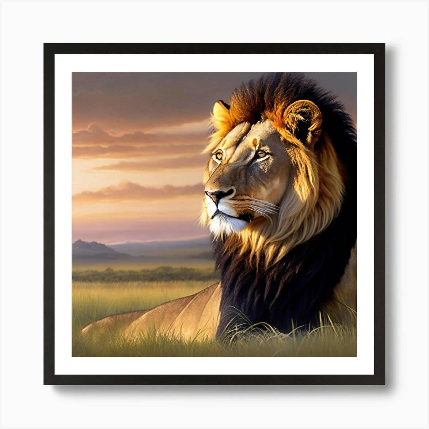 Lion In The Grass 6 Art Print Framed Wall Art Poster Canvas Print Picture