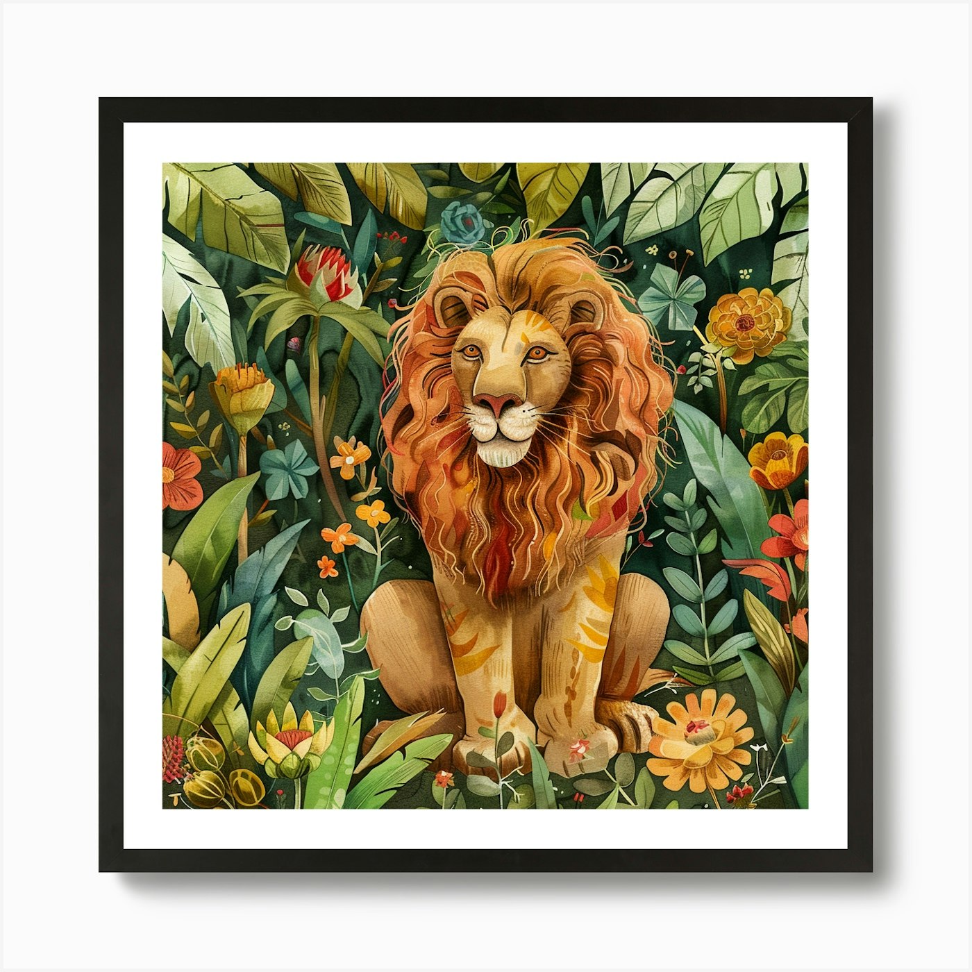Lion In The Jungle 5 Art Print Framed Wall Art Poster Canvas Print Picture
