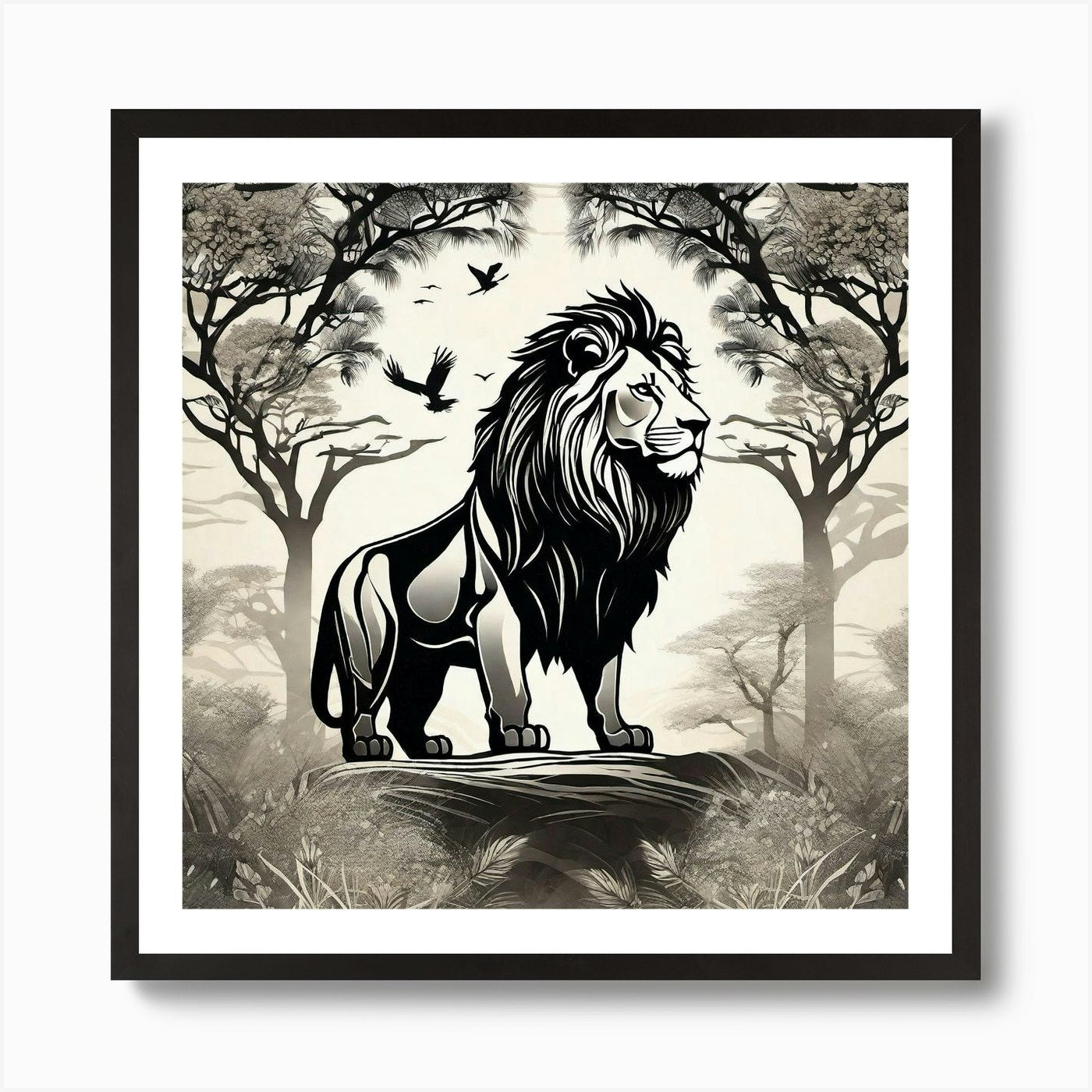 Lion In The Forest 12 Art Print Framed Wall Art Poster Canvas Print Picture