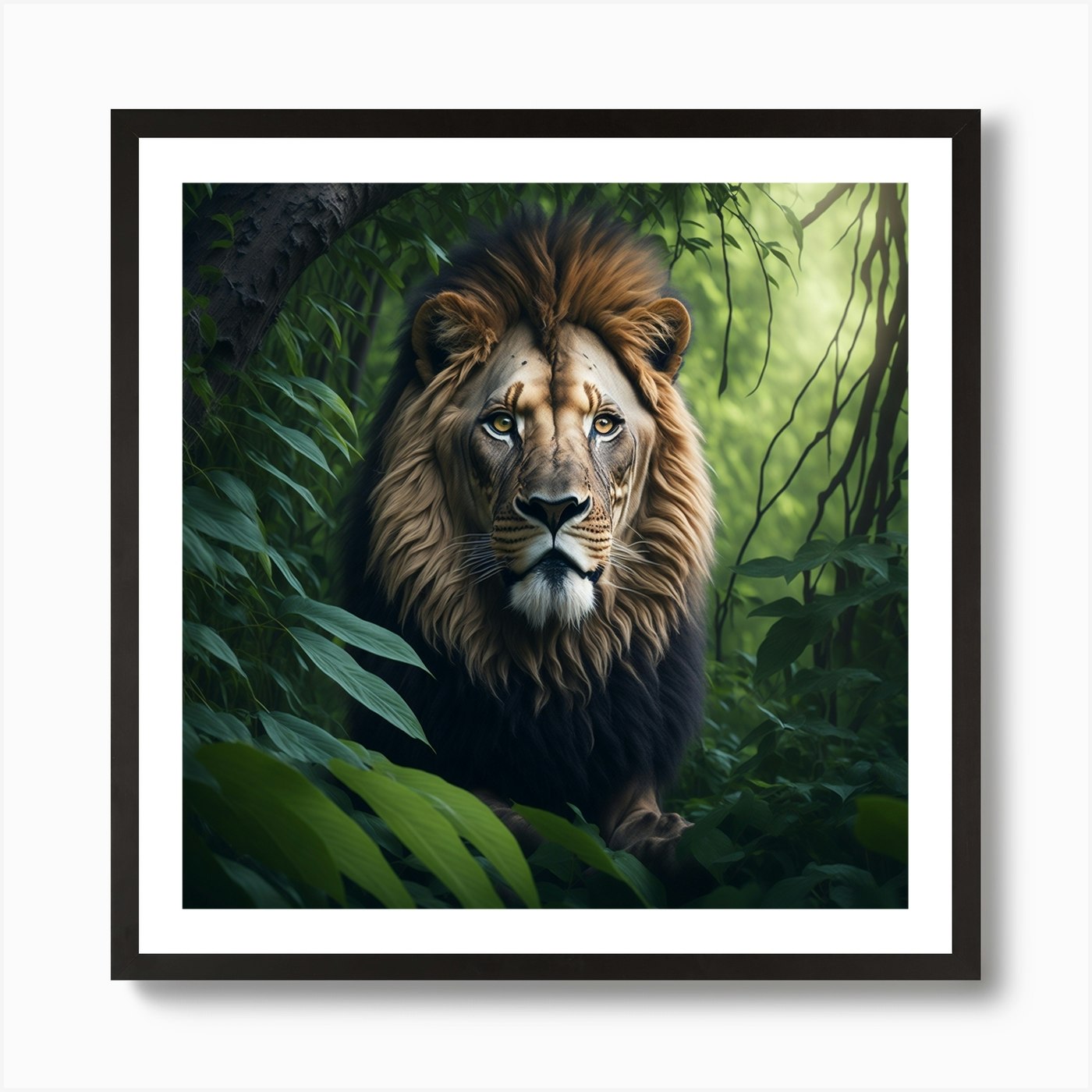 Lion In The Jungle Art Print Framed Wall Art Poster Canvas Print Picture