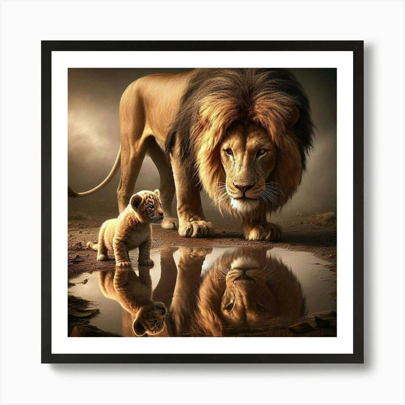 Lion And The Cub Art Print Framed Wall Art Poster Canvas Print Picture