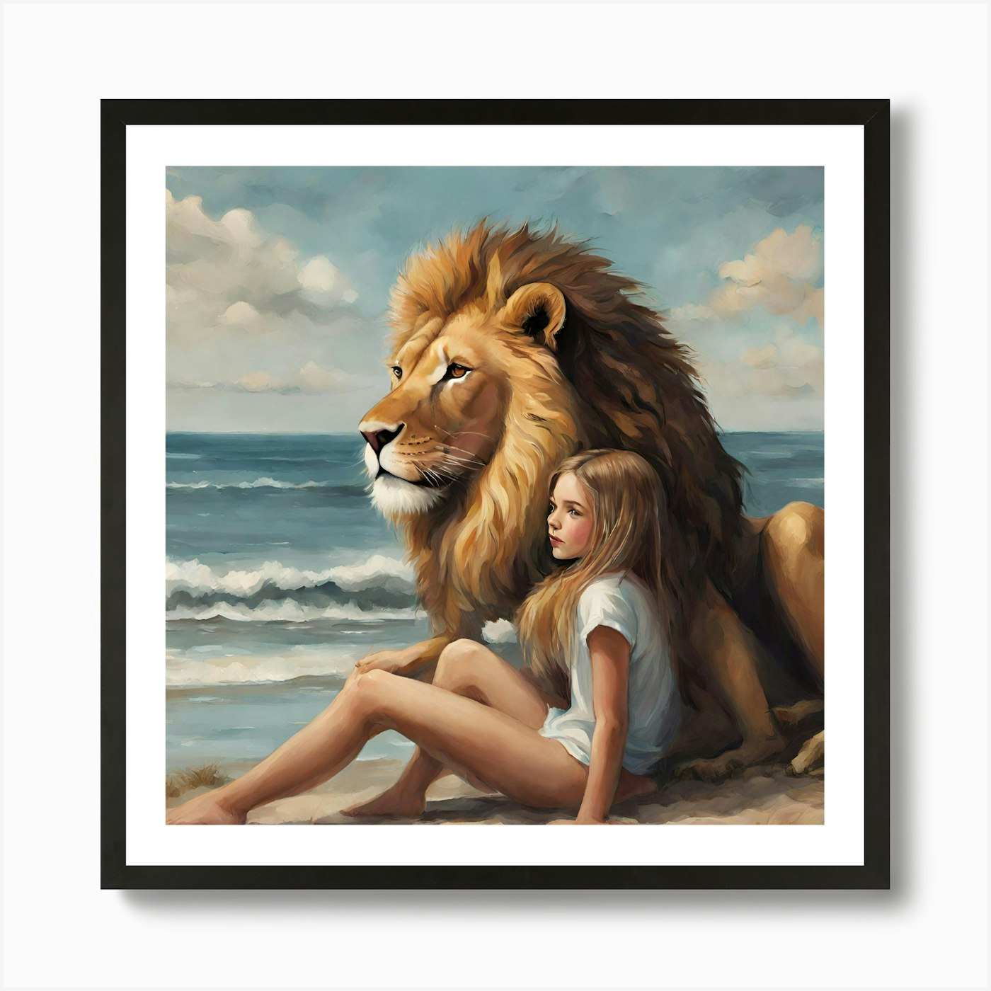Lion And Girl 3 Art Print Framed Wall Art Poster Canvas Print Picture
