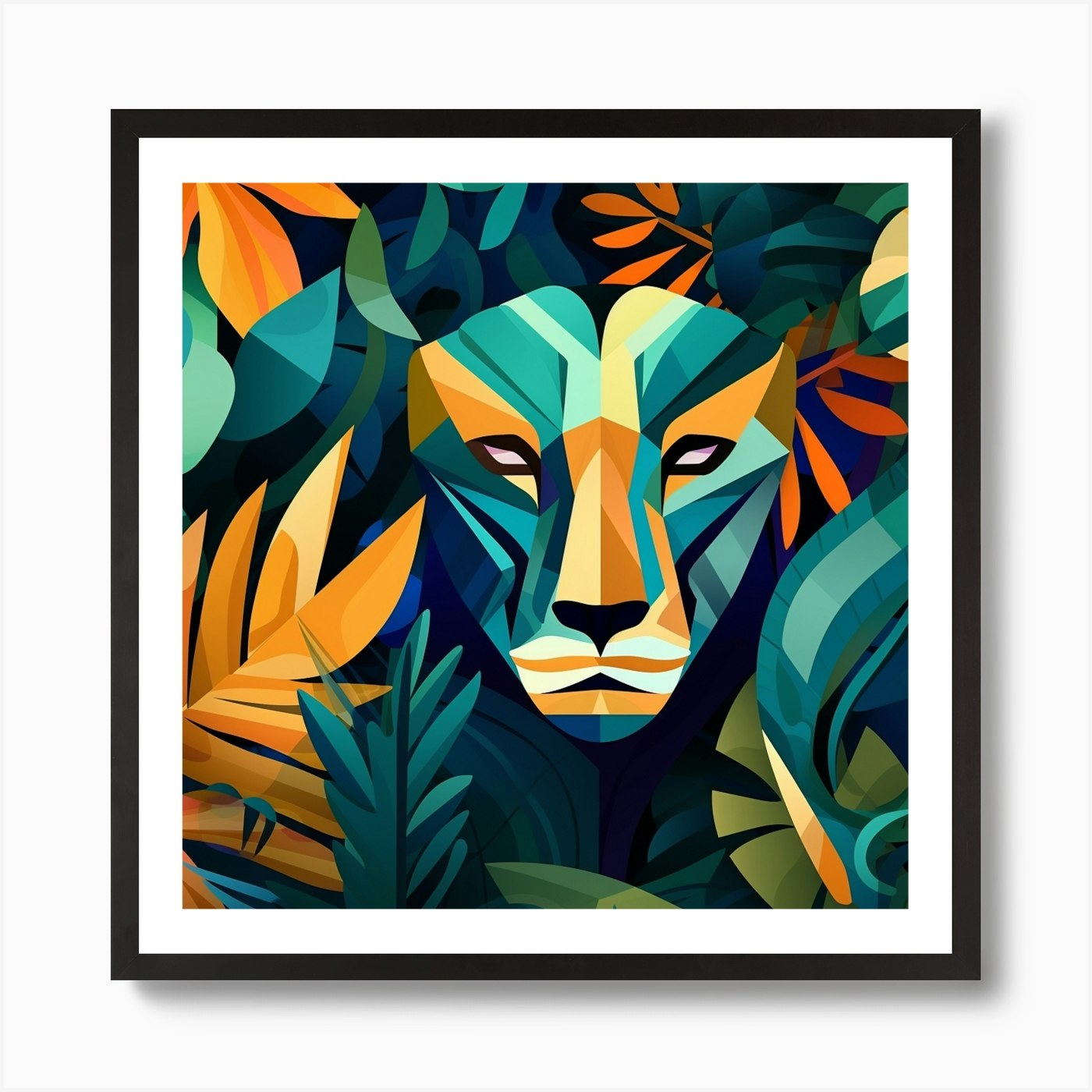 Abstract Lion In The Jungle Art Pri Framed Wall Art Poster Canvas Print Picture