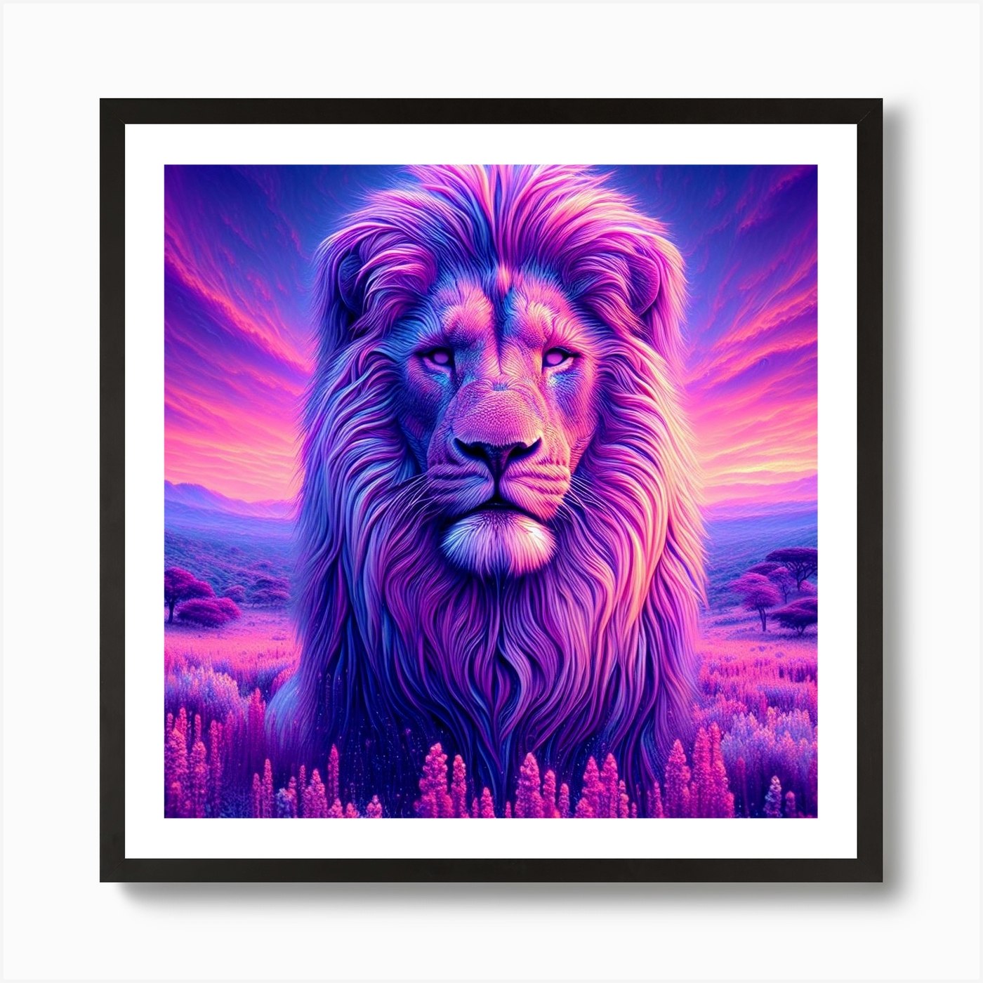 Lion In Purple Art Print Framed Wall Art Poster Canvas Print Picture