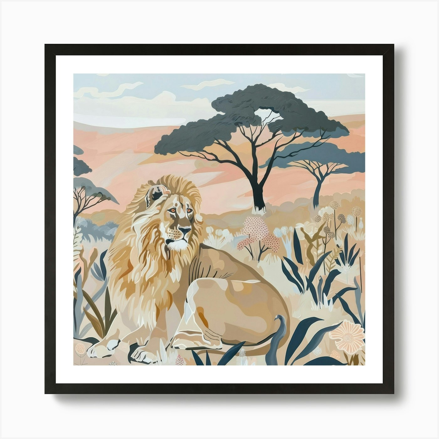 Big Lion Pastel Illustration 1 Art Framed Wall Art Poster Canvas Print Picture
