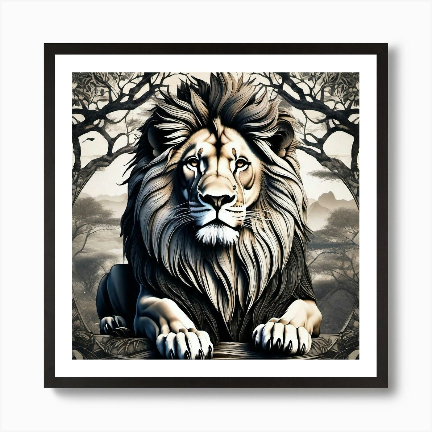Lion In The Forest 25 Art Print Framed Wall Art Poster Canvas Print Picture