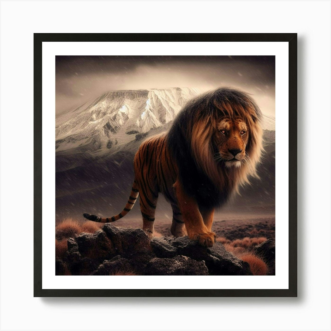 Lion In The Snow Art Print Framed Wall Art Poster Canvas Print Picture