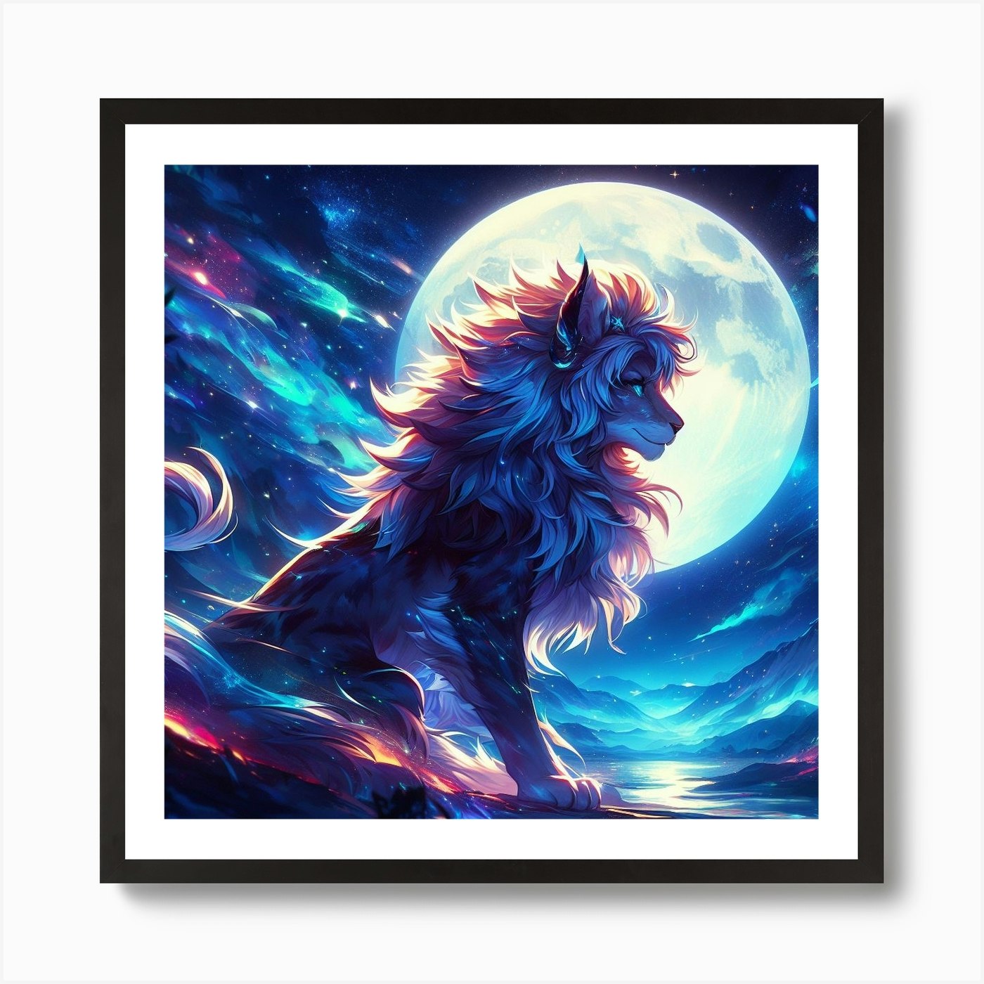 Lion In The Moonlight Art Print Framed Wall Art Poster Canvas Print Picture