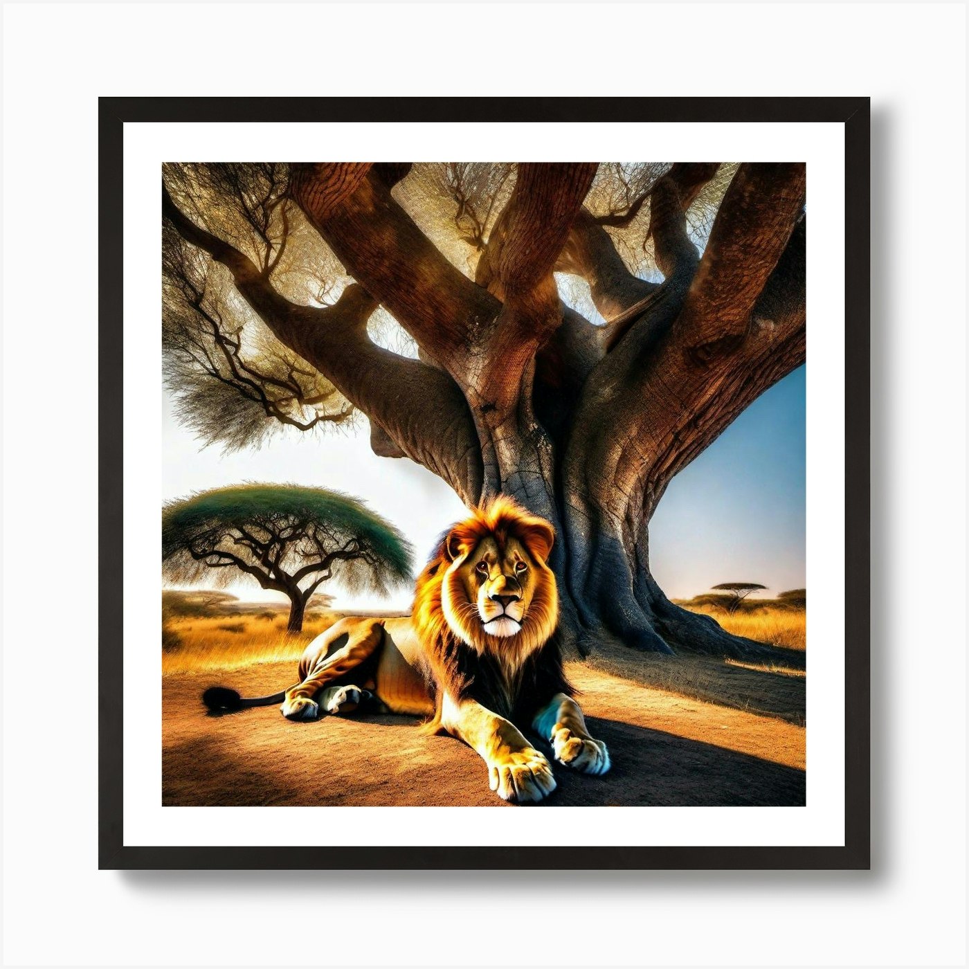 Lion Under A Tree 2 Art Print Framed Wall Art Poster Canvas Print Picture