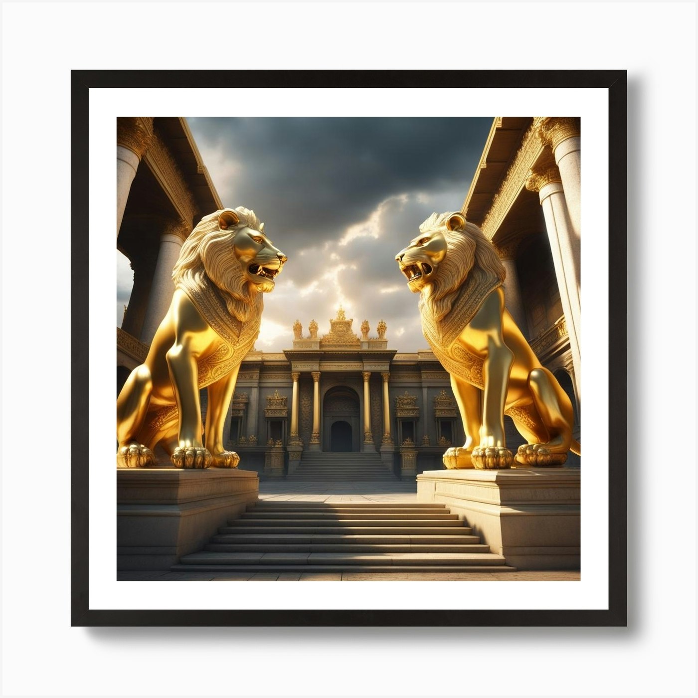 Golden Lions Art Print Framed Wall Art Poster Canvas Print Picture