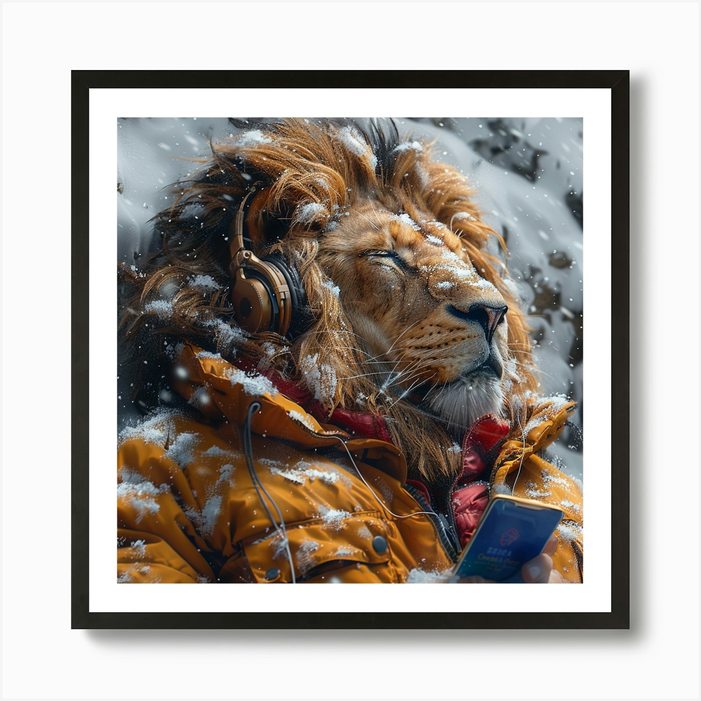 Lion In The Snow 1 Art Print Framed Wall Art Poster Canvas Print Picture