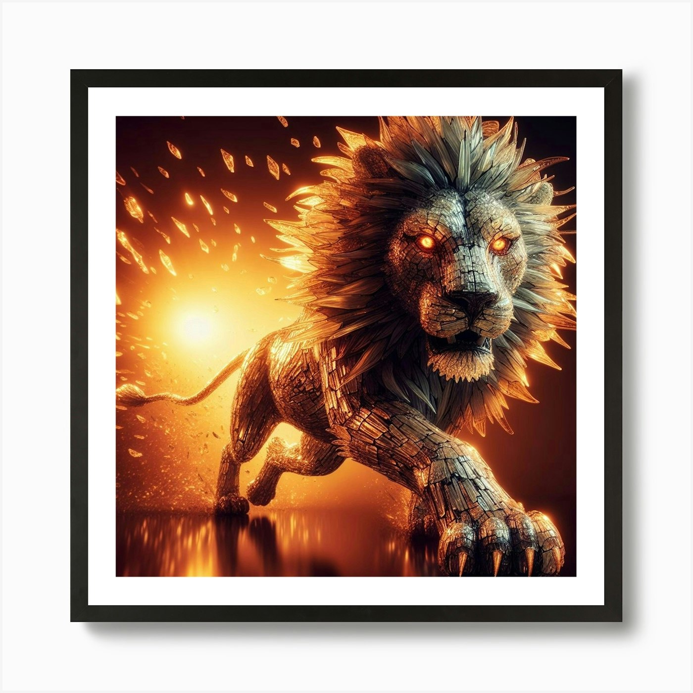 Lion In Flames Art Print Framed Wall Art Poster Canvas Print Picture