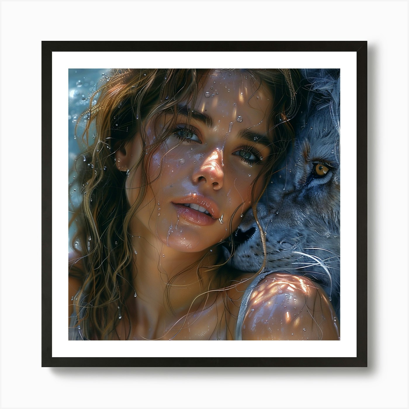 Girl With A Lion Art Print Framed Wall Art Poster Canvas Print Picture