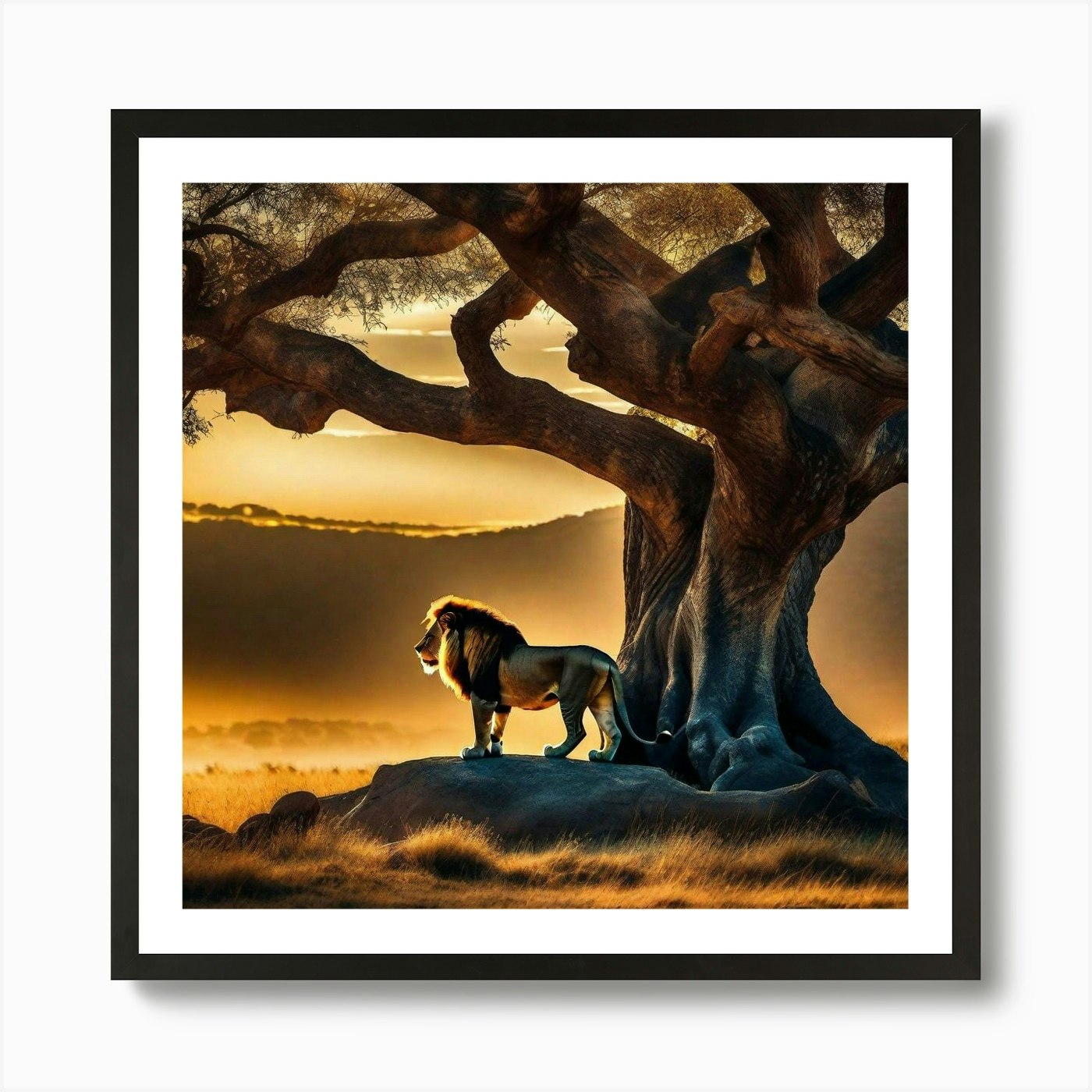 Lion Under The Tree 18 Art Print Framed Wall Art Poster Canvas Print Picture