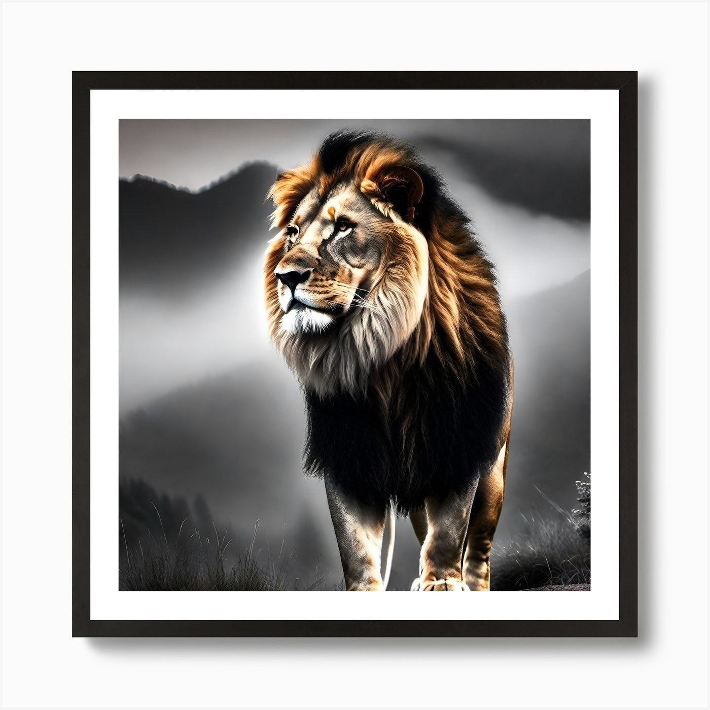 Lion and Berg Art Print Framed Wall Art Poster Canvas Print Picture