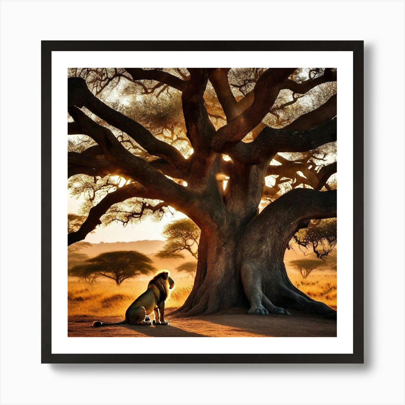 Lion Under The Tree 23 Art Print Framed Wall Art Poster Canvas Print Picture