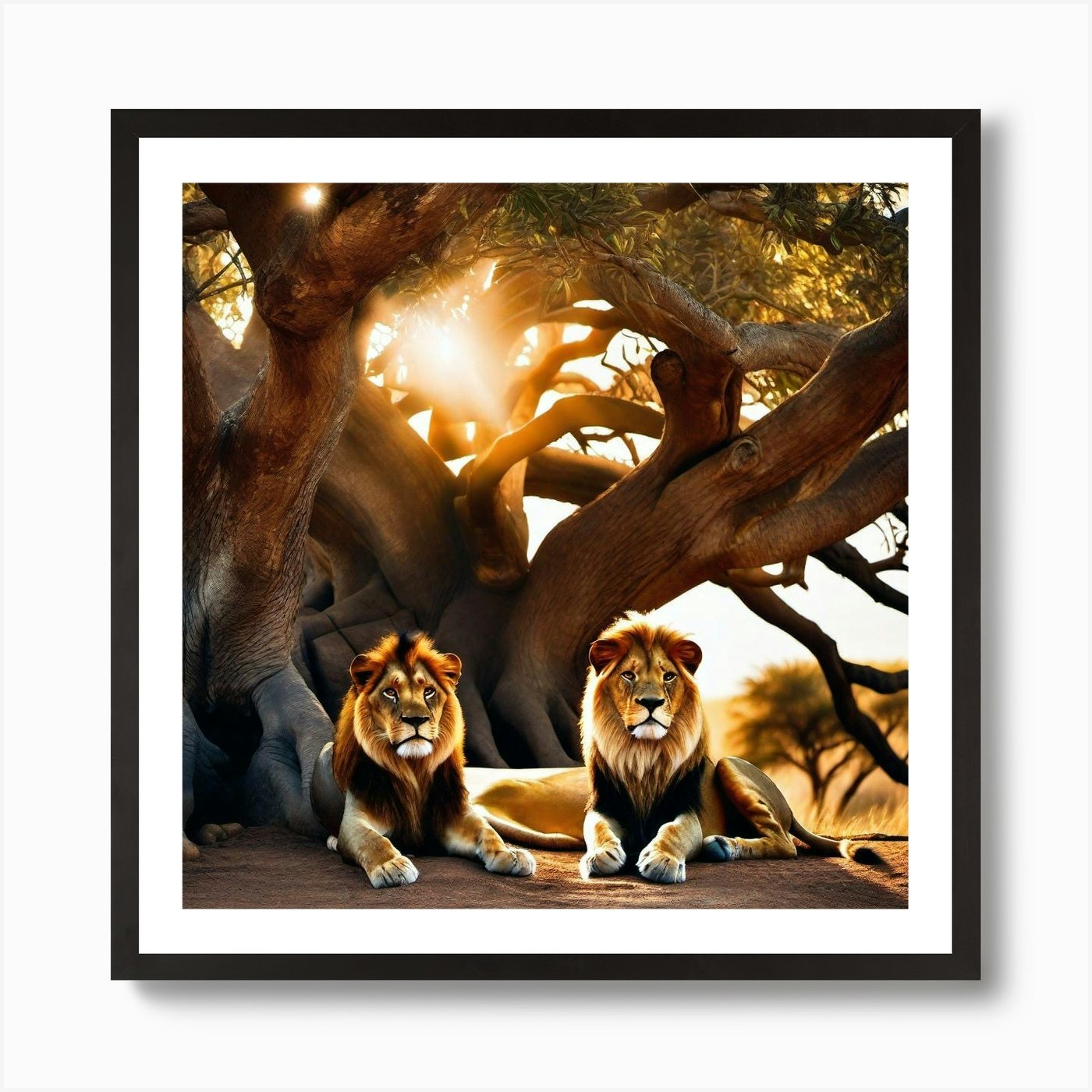 Lions Under A Tree 2 Art Print Framed Wall Art Poster Canvas Print Picture