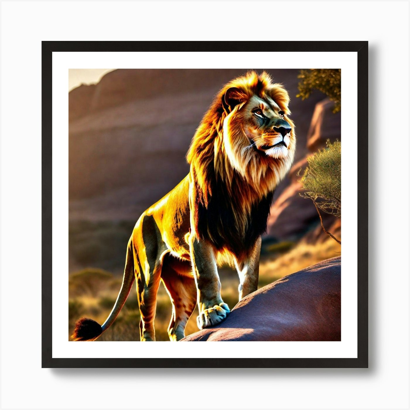 Lion In The Desert 1 Art Print Framed Wall Art Poster Canvas Print Picture