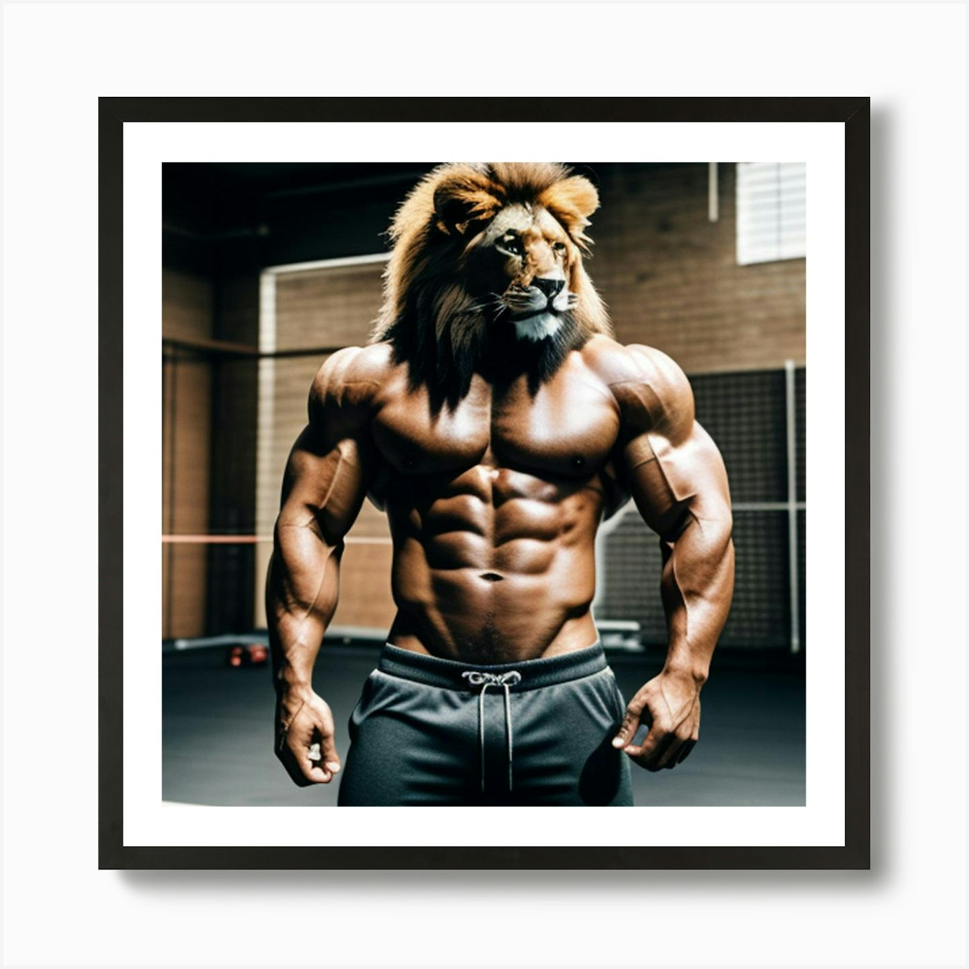 Lion Bodybuilder 1 Art Print Framed Wall Art Poster Canvas Print Picture