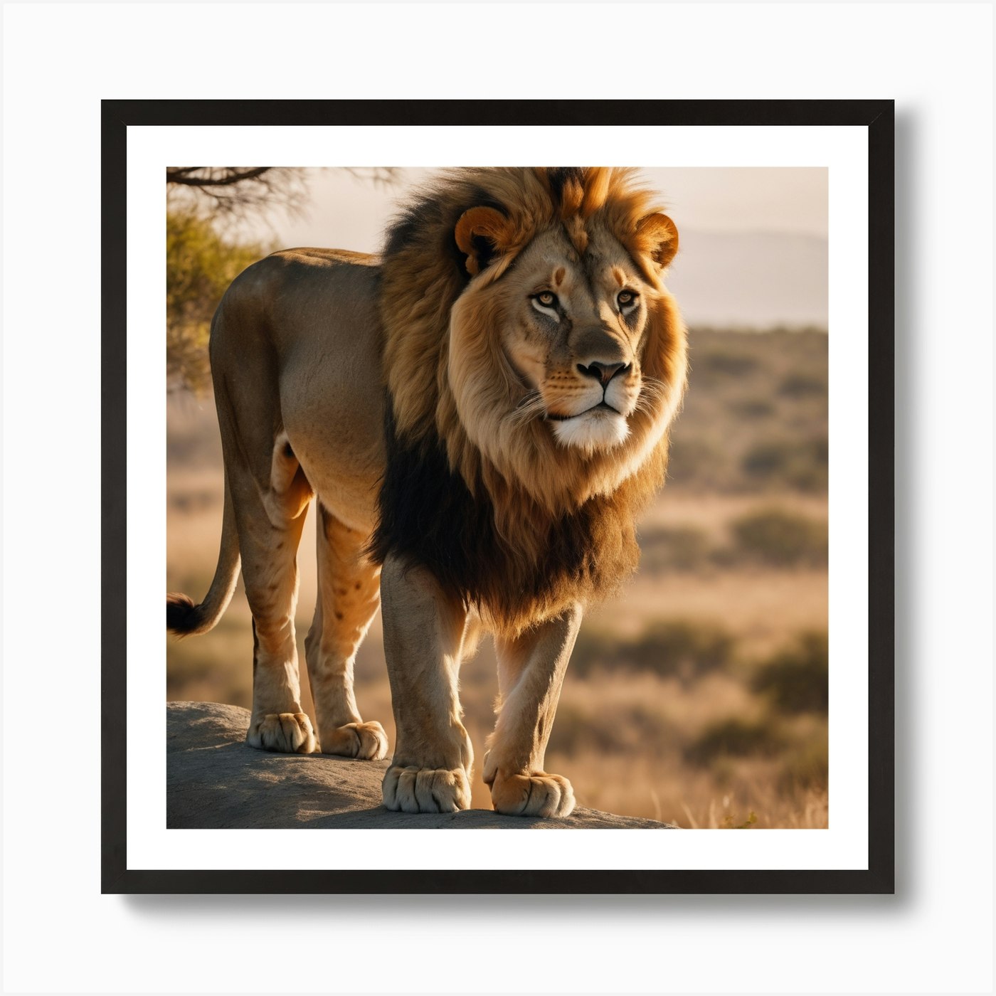 Lion In The Savannah Art Print Framed Wall Art Poster Canvas Print Picture