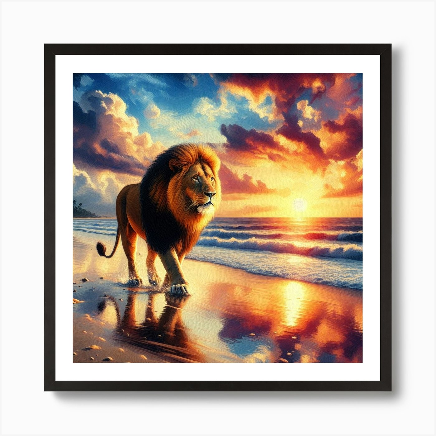 Lion at sunset Art Print Framed Wall Art Poster Canvas Print Picture