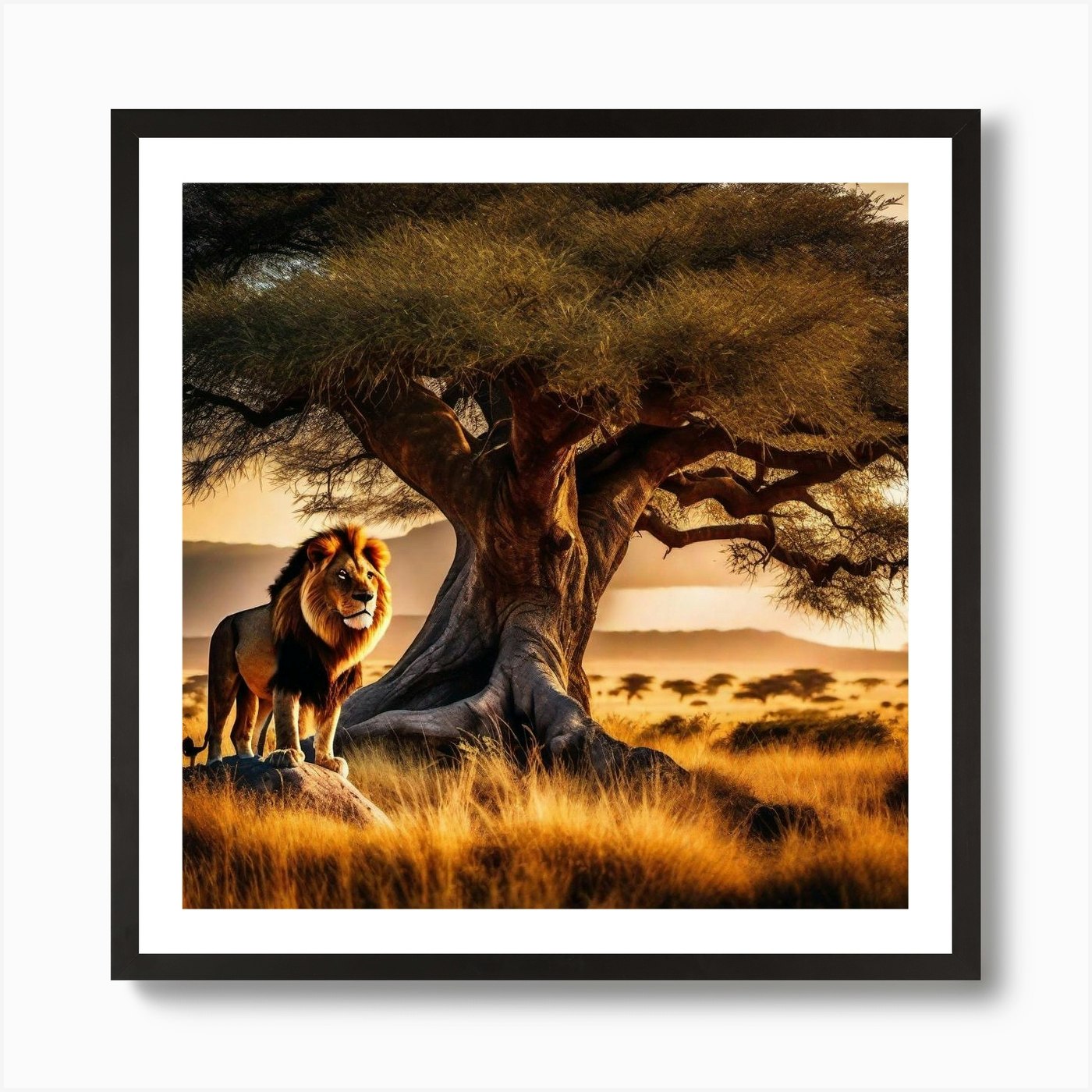 Lion In The Savannah 13 Art Print Framed Wall Art Poster Canvas Print Picture