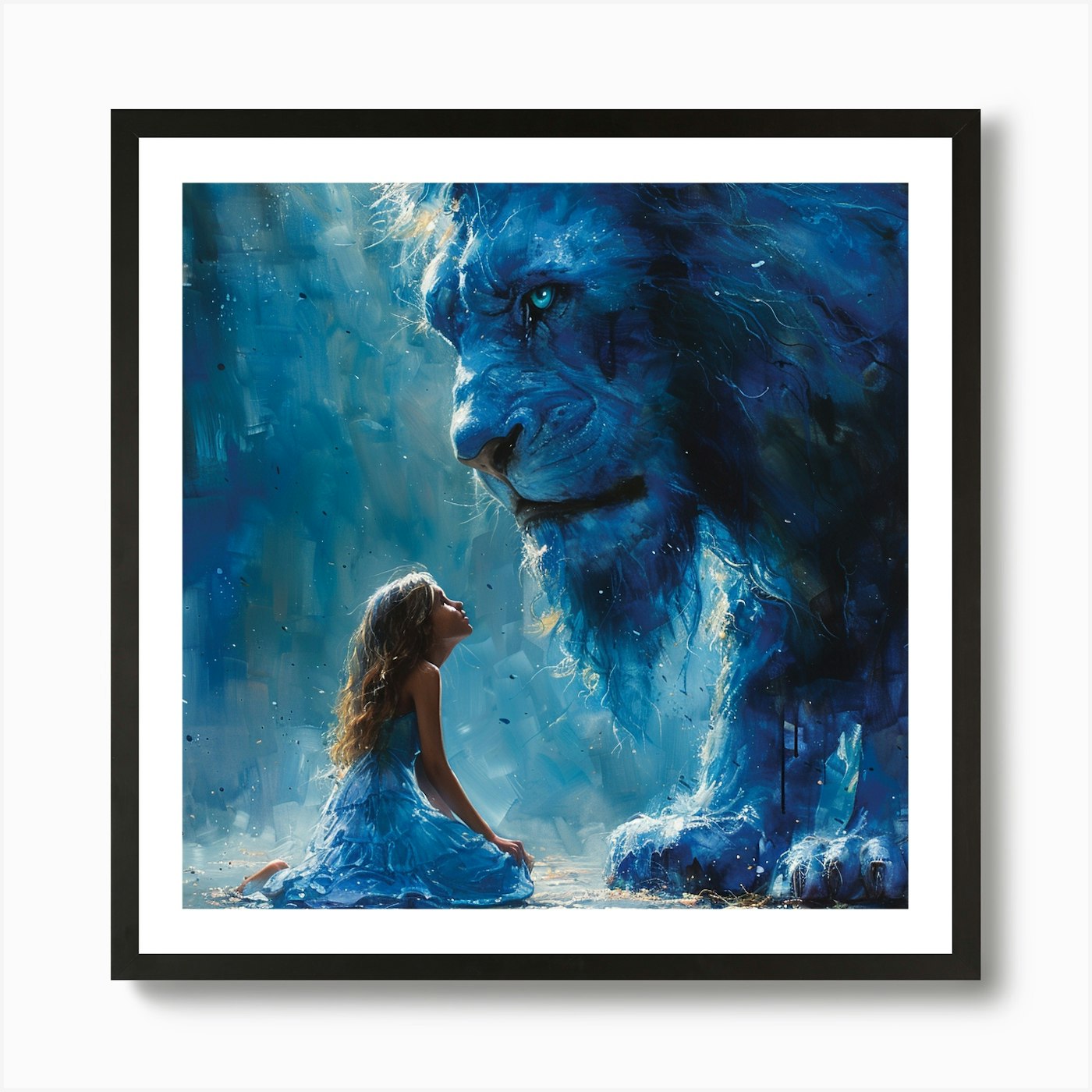 Lion And The Little Girl Art Print Framed Wall Art Poster Canvas Print Picture