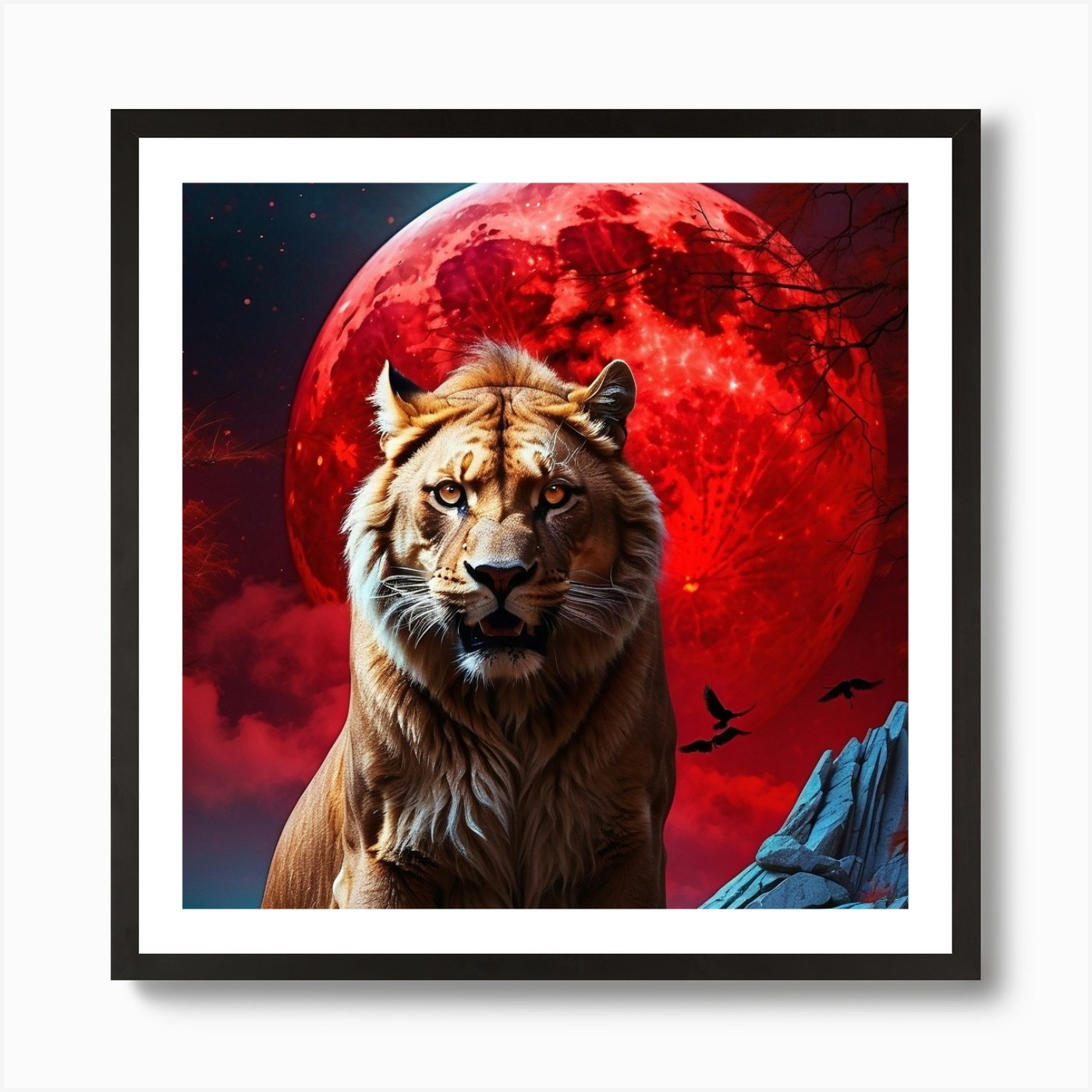 Lion In The Moonlight Art Print Framed Wall Art Poster Canvas Print Picture