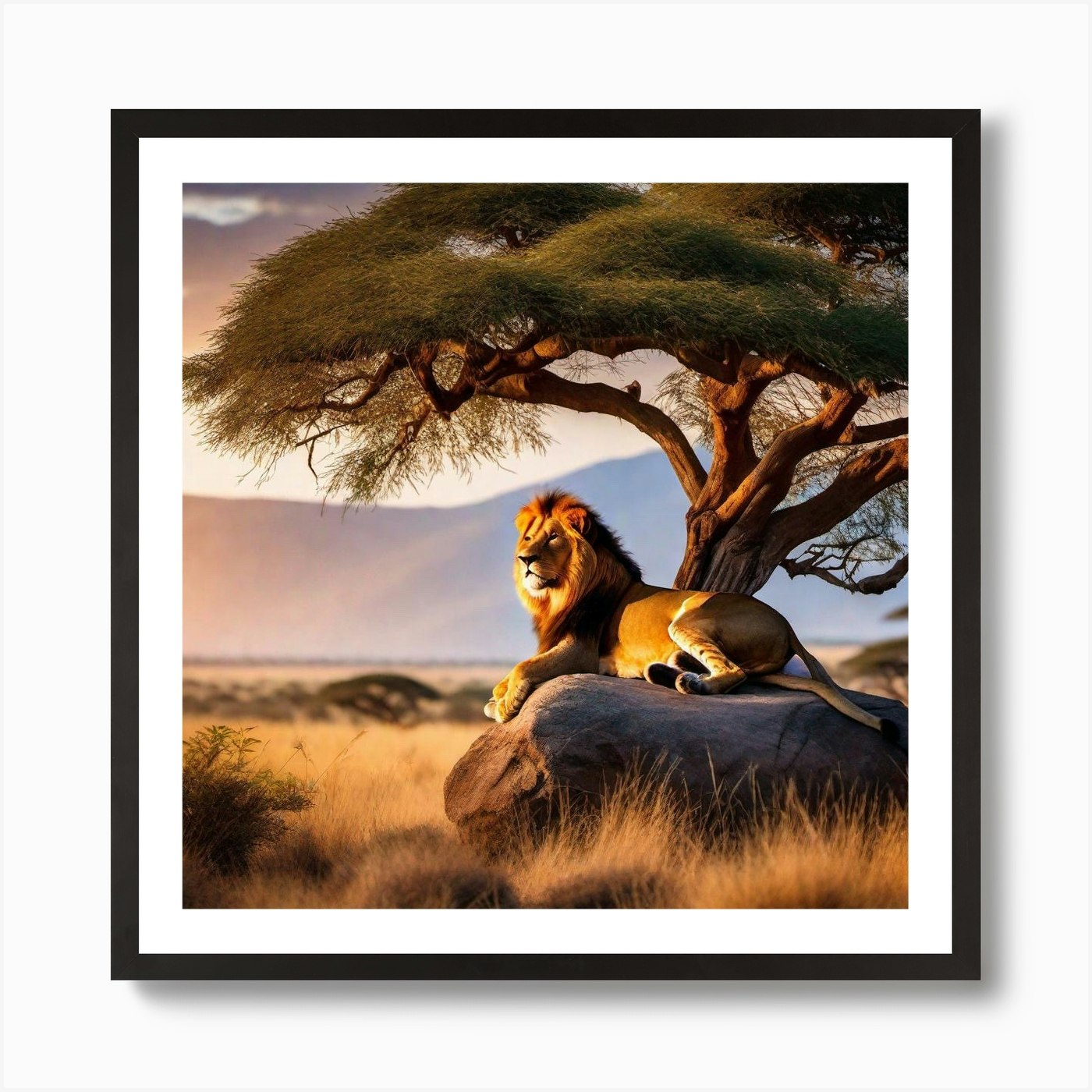 Lion In The Savannah 22 Art Print Framed Wall Art Poster Canvas Print Picture