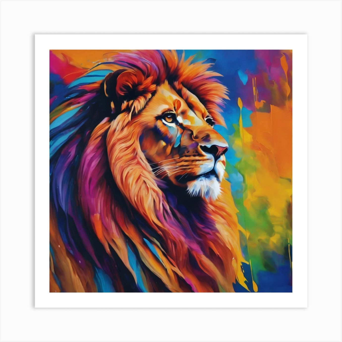 Rainbow lion Art Print Framed Wall Art Poster Canvas Print Picture