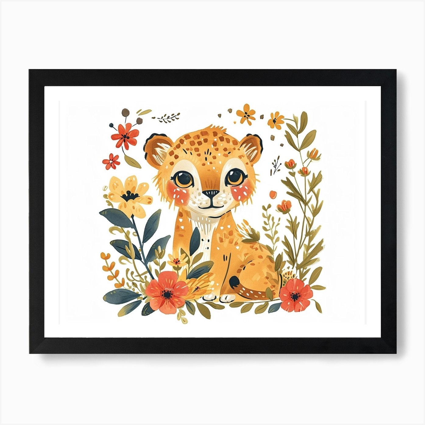 Little Floral Mountain Lion 5 Art P Framed Wall Art Poster Canvas Print Picture