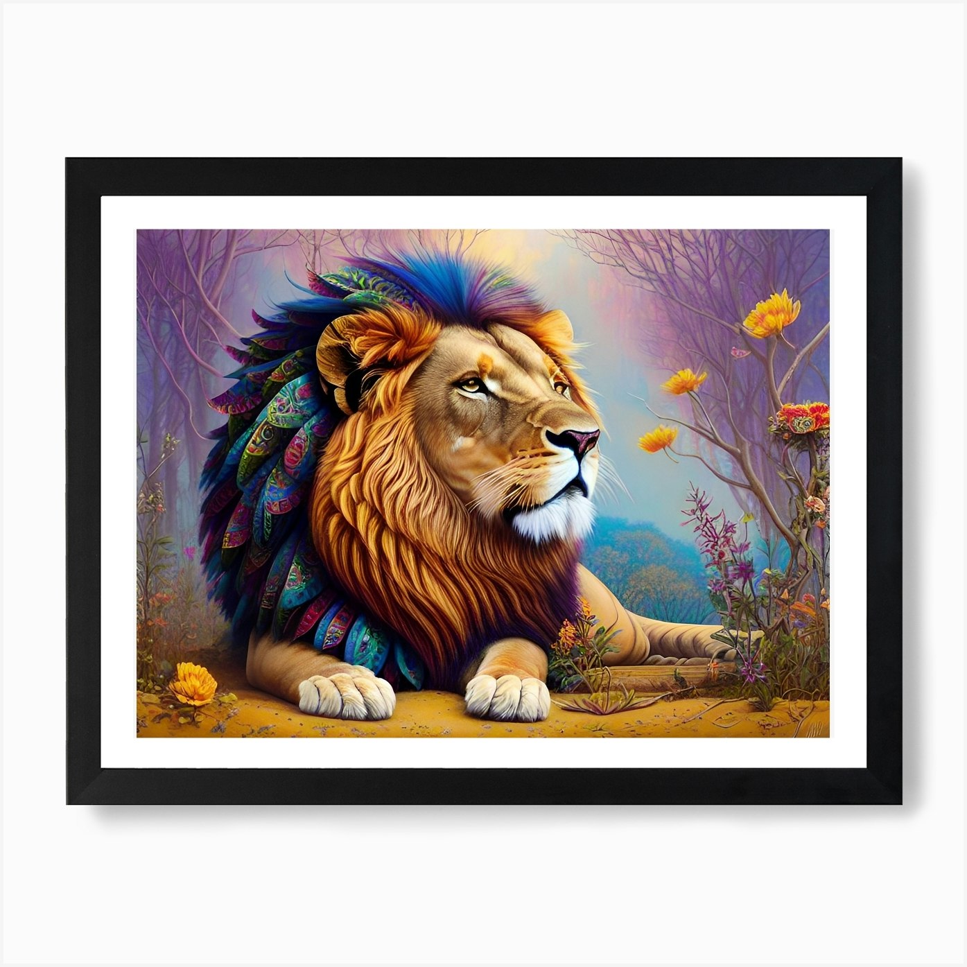 Lion In The Forest 3 Art Print Framed Wall Art Poster Canvas Print Picture