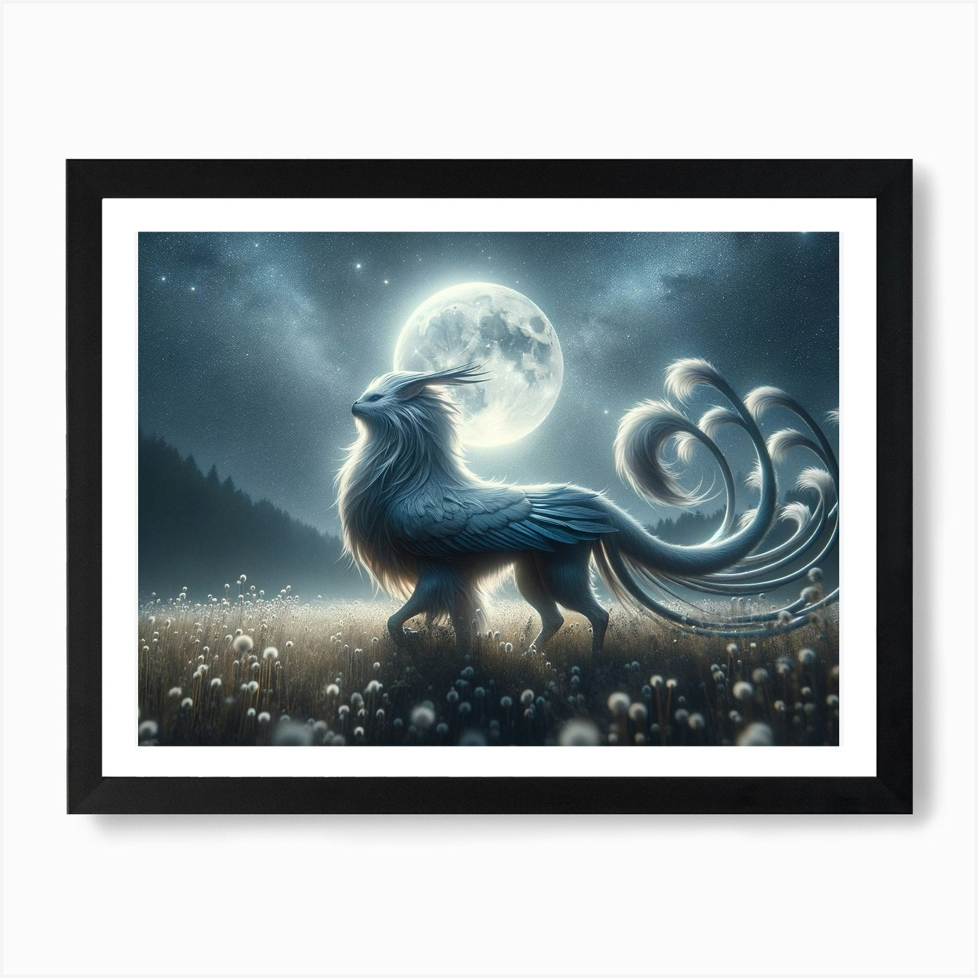 Moonlit Lion-Bird Art Print Framed Wall Art Poster Canvas Print Picture