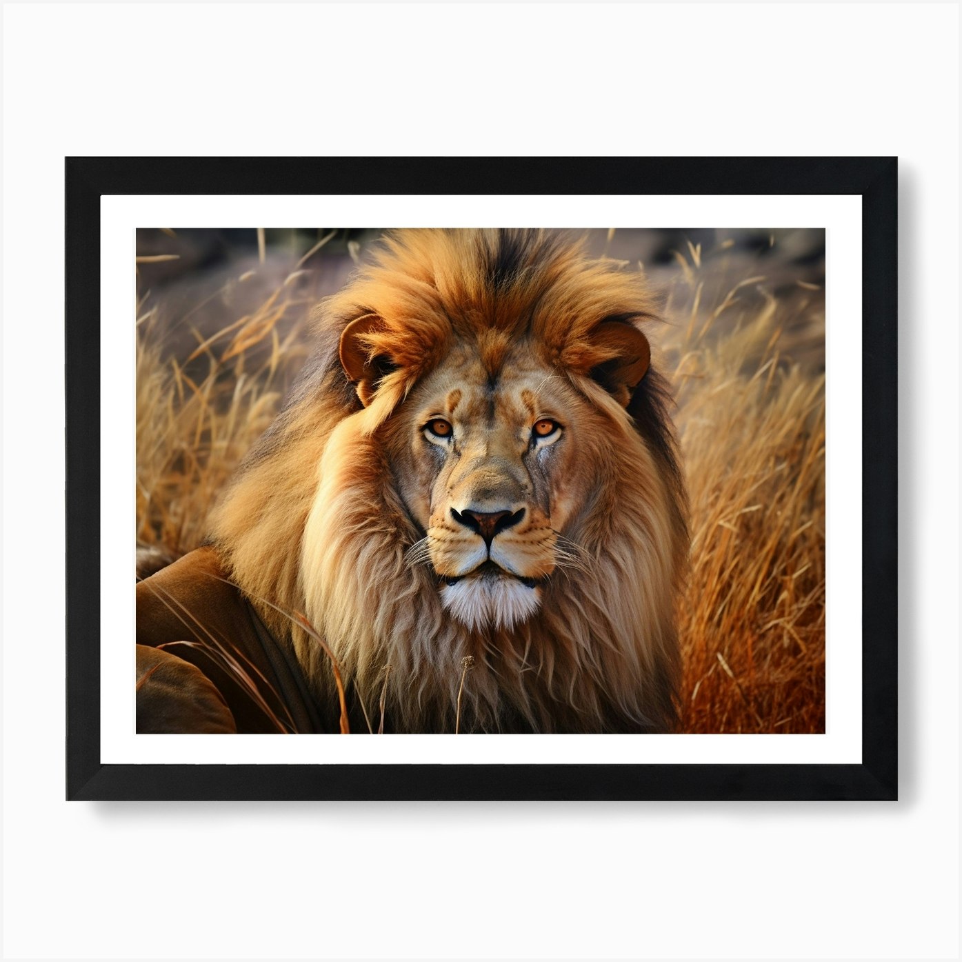 African Lion Close Up Realism 2 Art Framed Wall Art Poster Canvas Print Picture