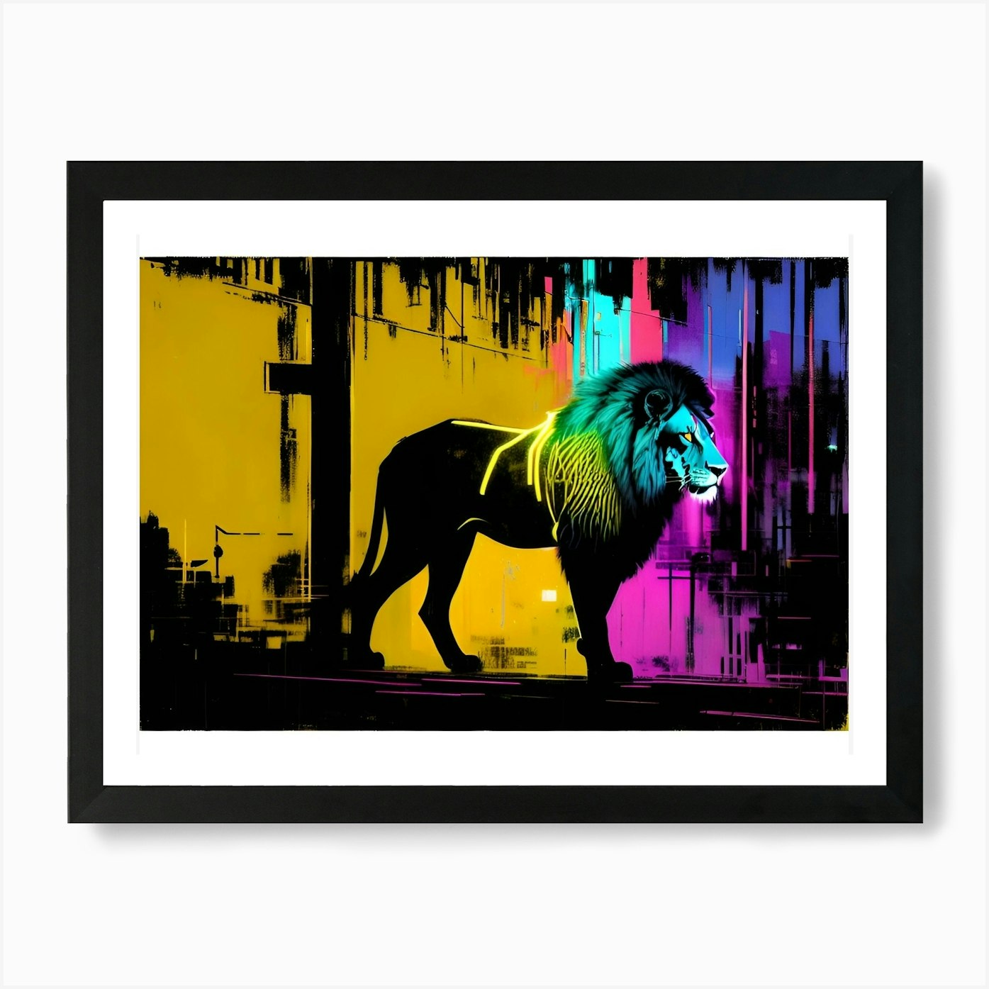Neon Lion 7 Art Print Framed Wall Art Poster Canvas Print Picture