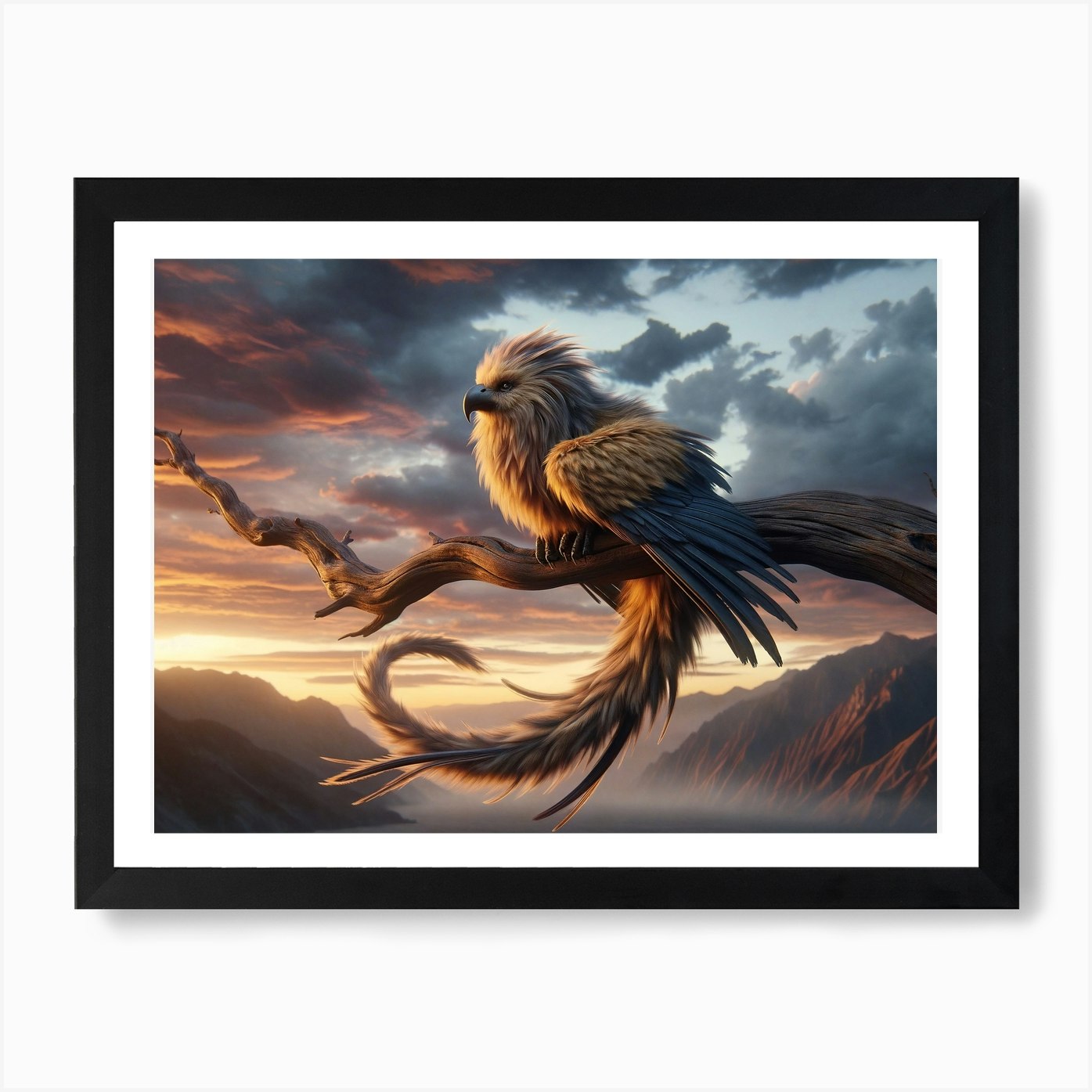 Lion-Bird at Dawn Fantasy Art Print Framed Wall Art Poster Canvas Print Picture