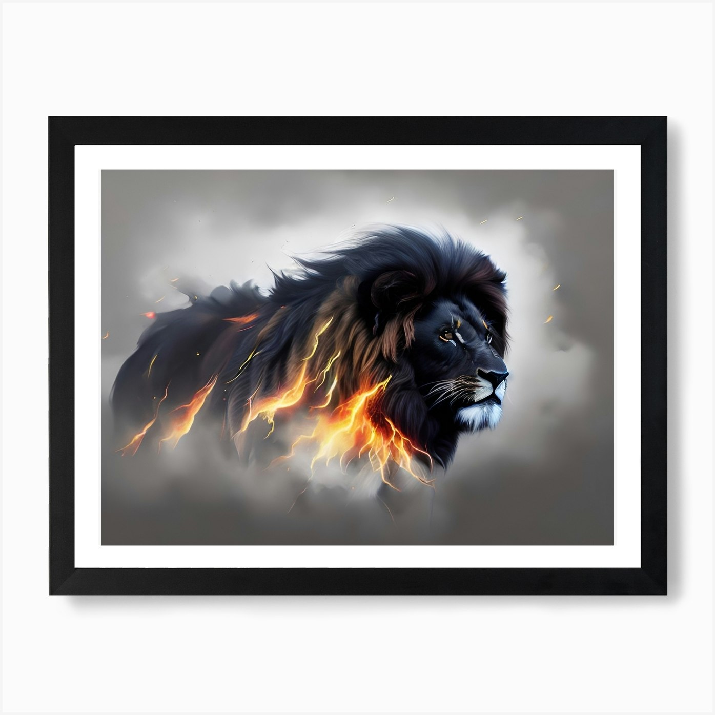 Fire Lion 1 Art Print Framed Wall Art Poster Canvas Print Picture