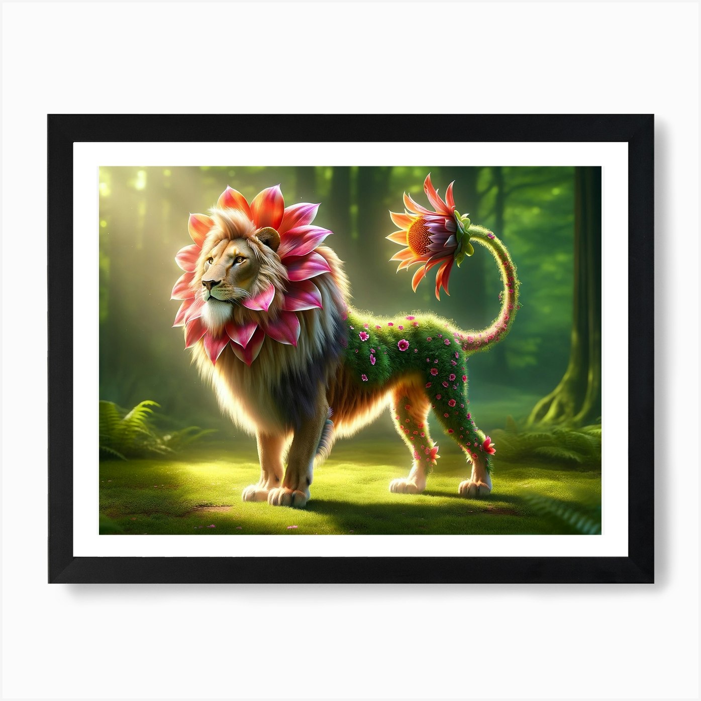 Wonderful Lion Flower Art Print Framed Wall Art Poster Canvas Print Picture