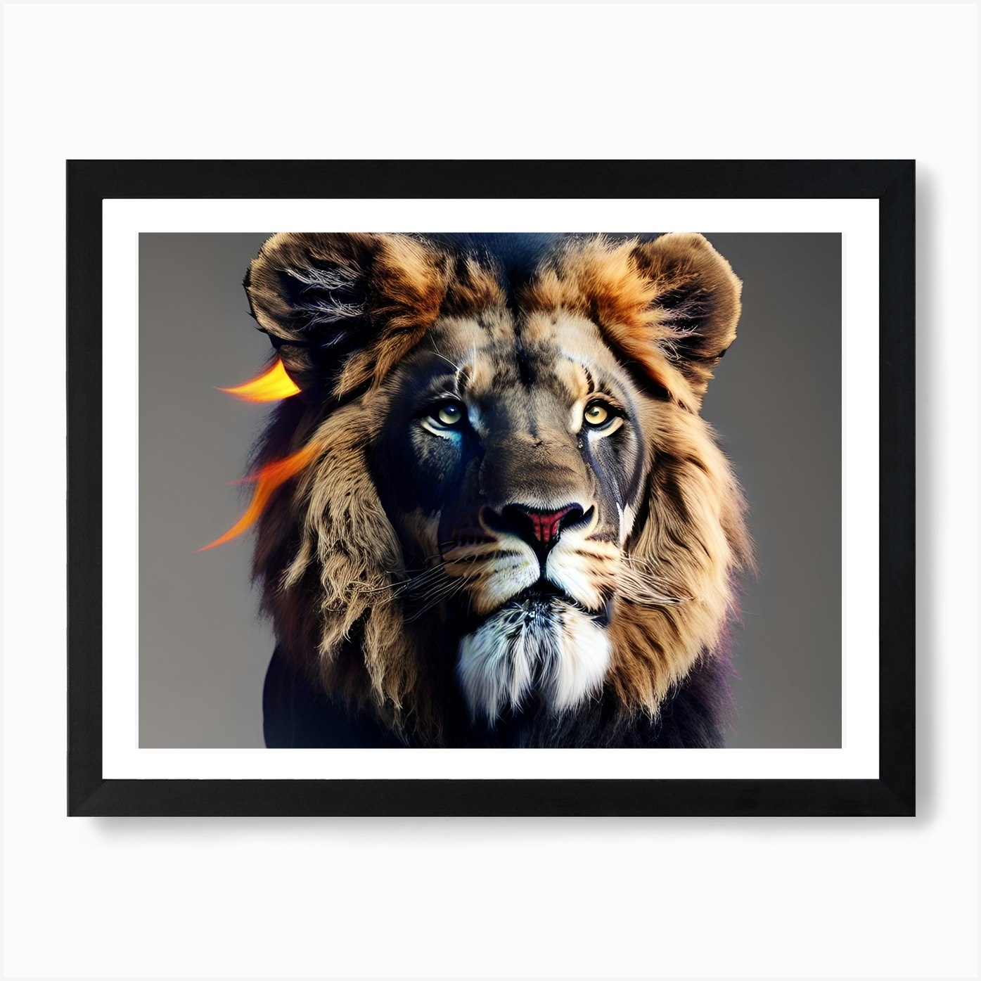 Lion With Flames Art Print Framed Wall Art Poster Canvas Print Picture