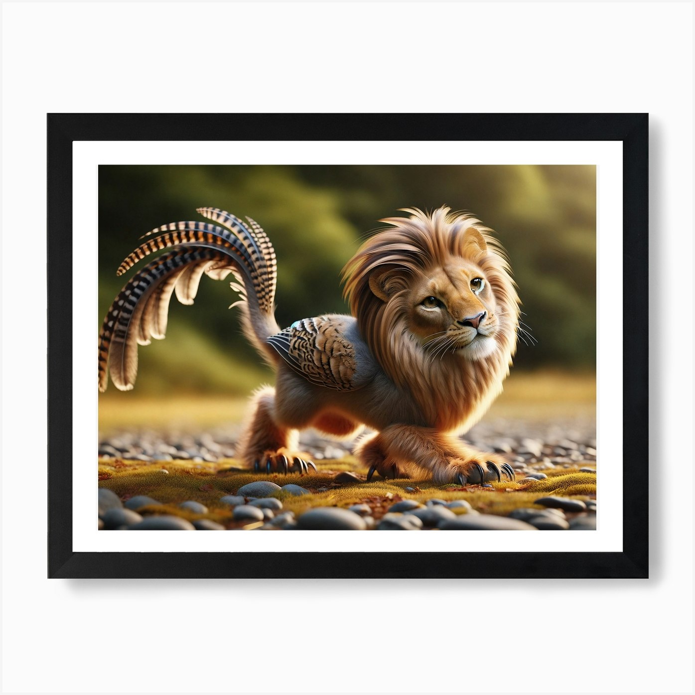 Fantastic Lion-Bird Baby Fantasy Ar Framed Wall Art Poster Canvas Print Picture